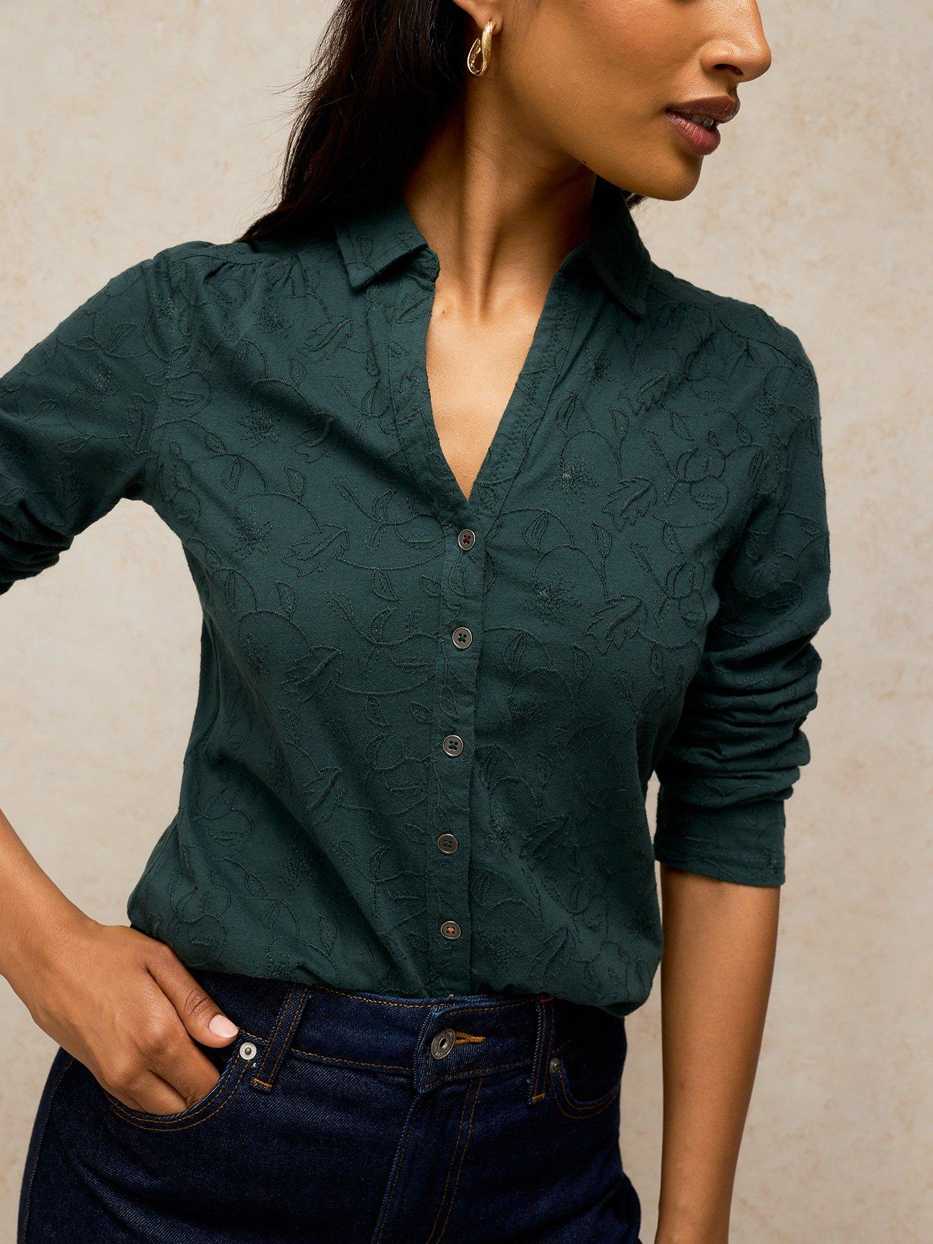 Image 4 of 5 of White Stuff Annie Embroidered Shirt - Green