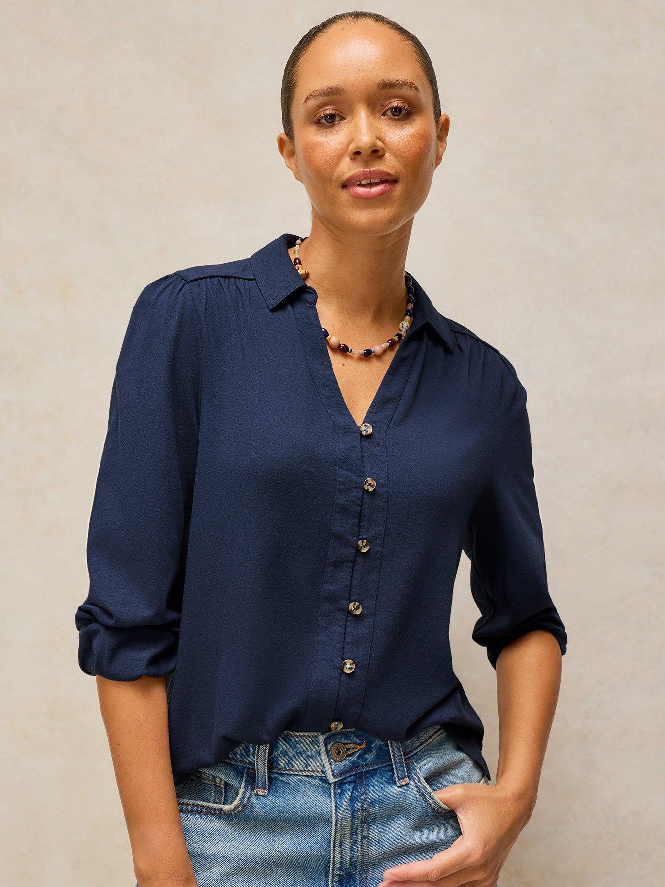 Image 1 of 5 of White Stuff Ronley Collared Long Sleeve Shirt - Blue