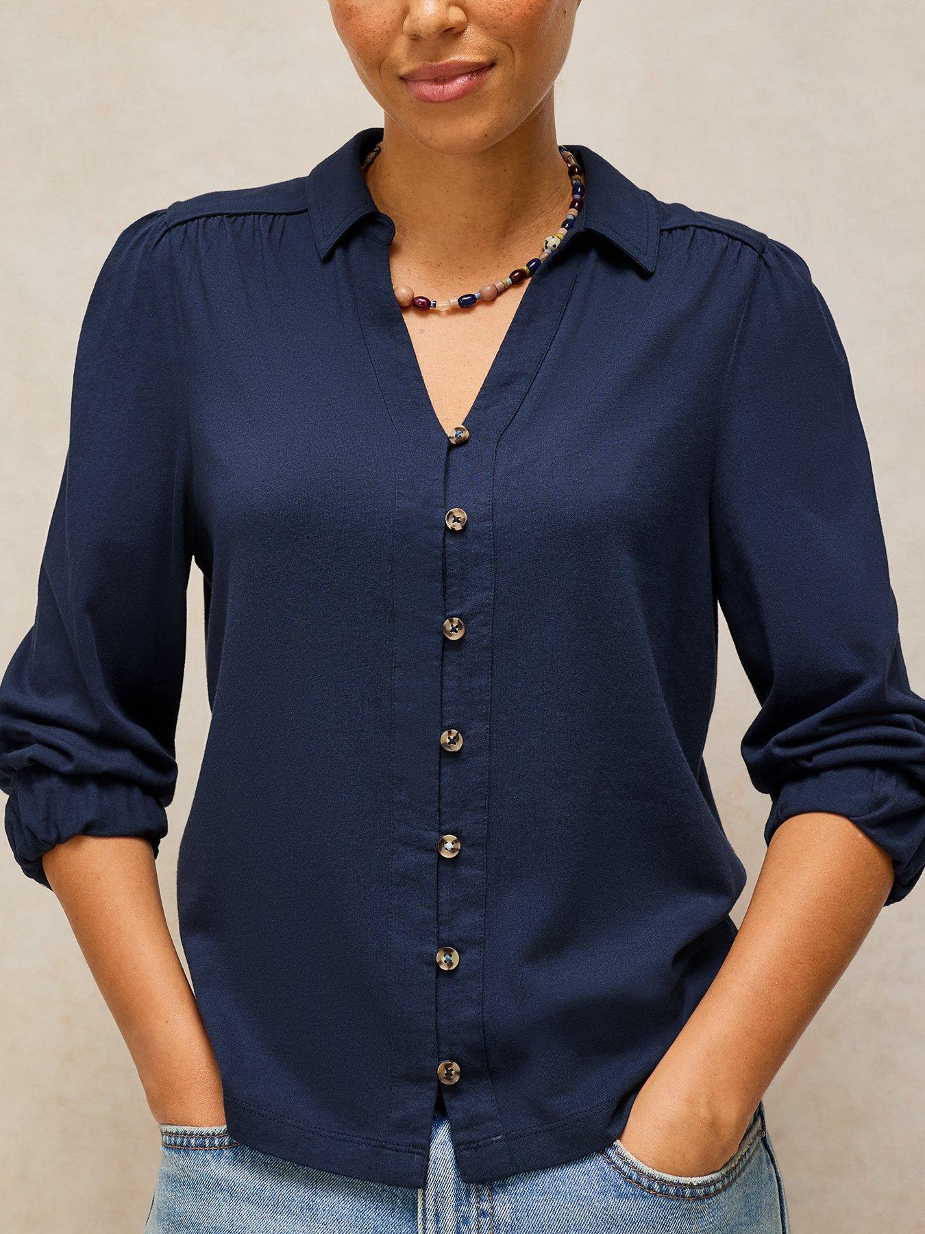 Image 4 of 5 of White Stuff Ronley Collared Long Sleeve Shirt - Blue