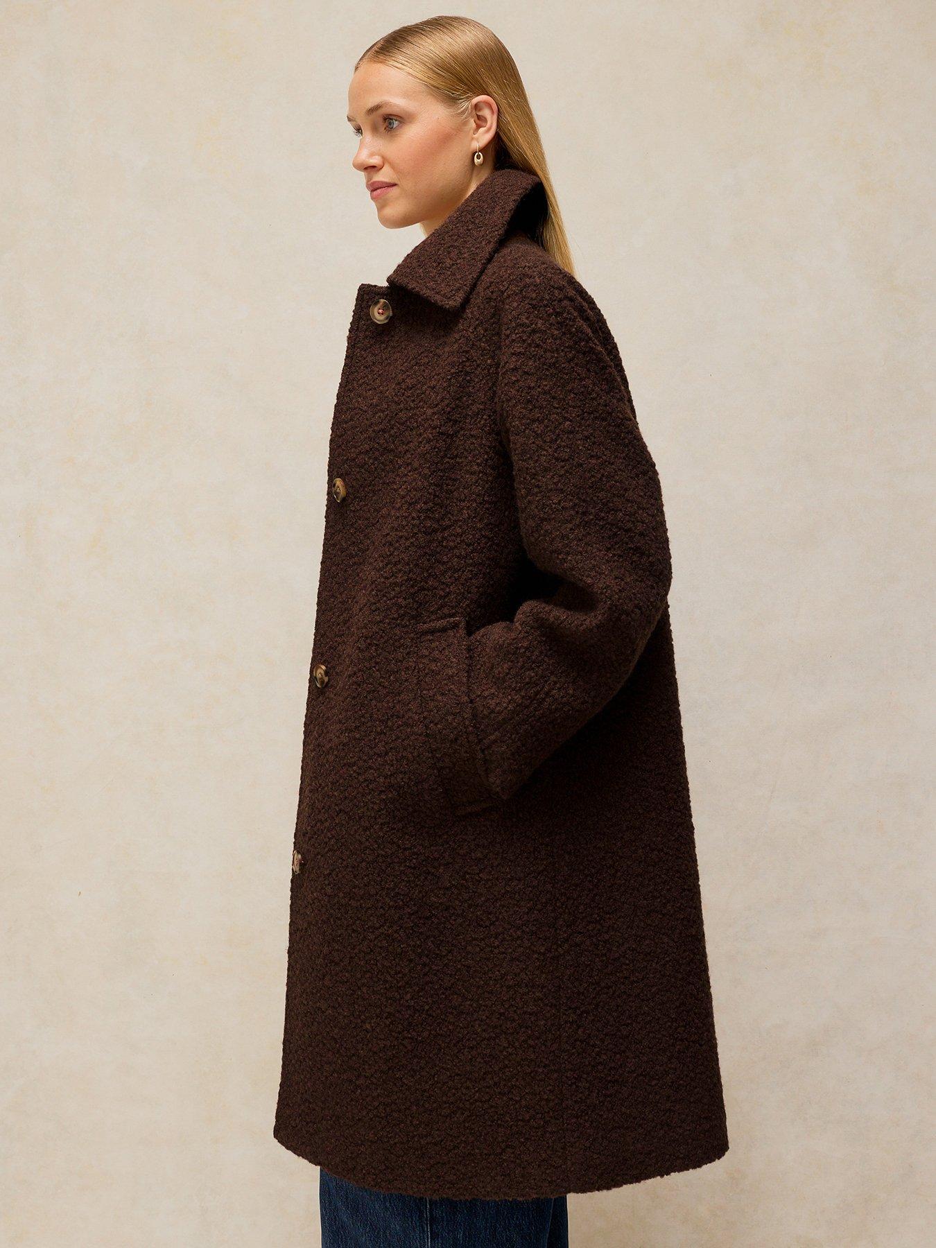 Image 1 of 6 of White Stuff Kelsey Boucl&eacute; Wool Blend Longline Coat - Brown