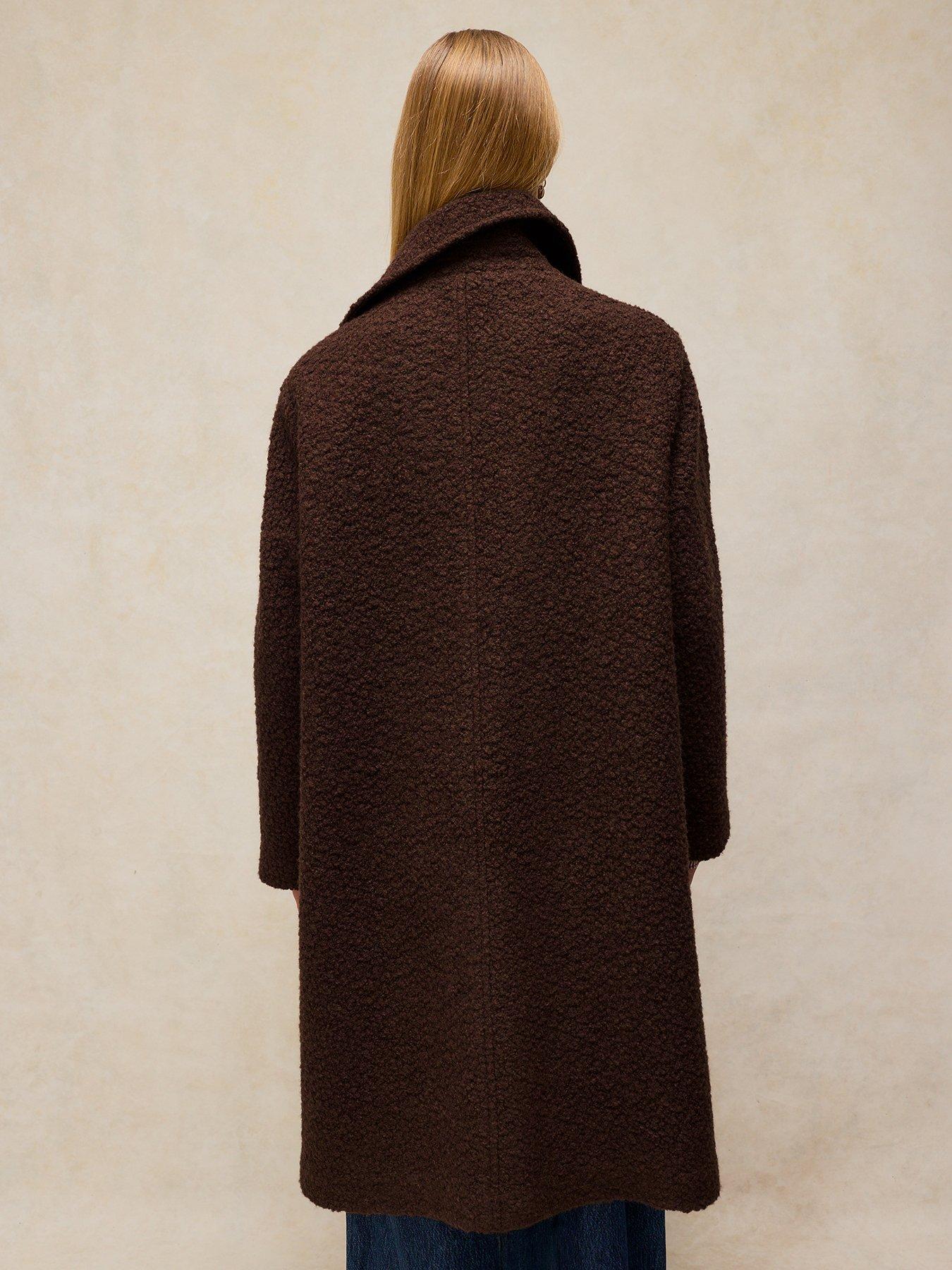 Image 2 of 6 of White Stuff Kelsey Boucl&eacute; Wool Blend Longline Coat - Brown