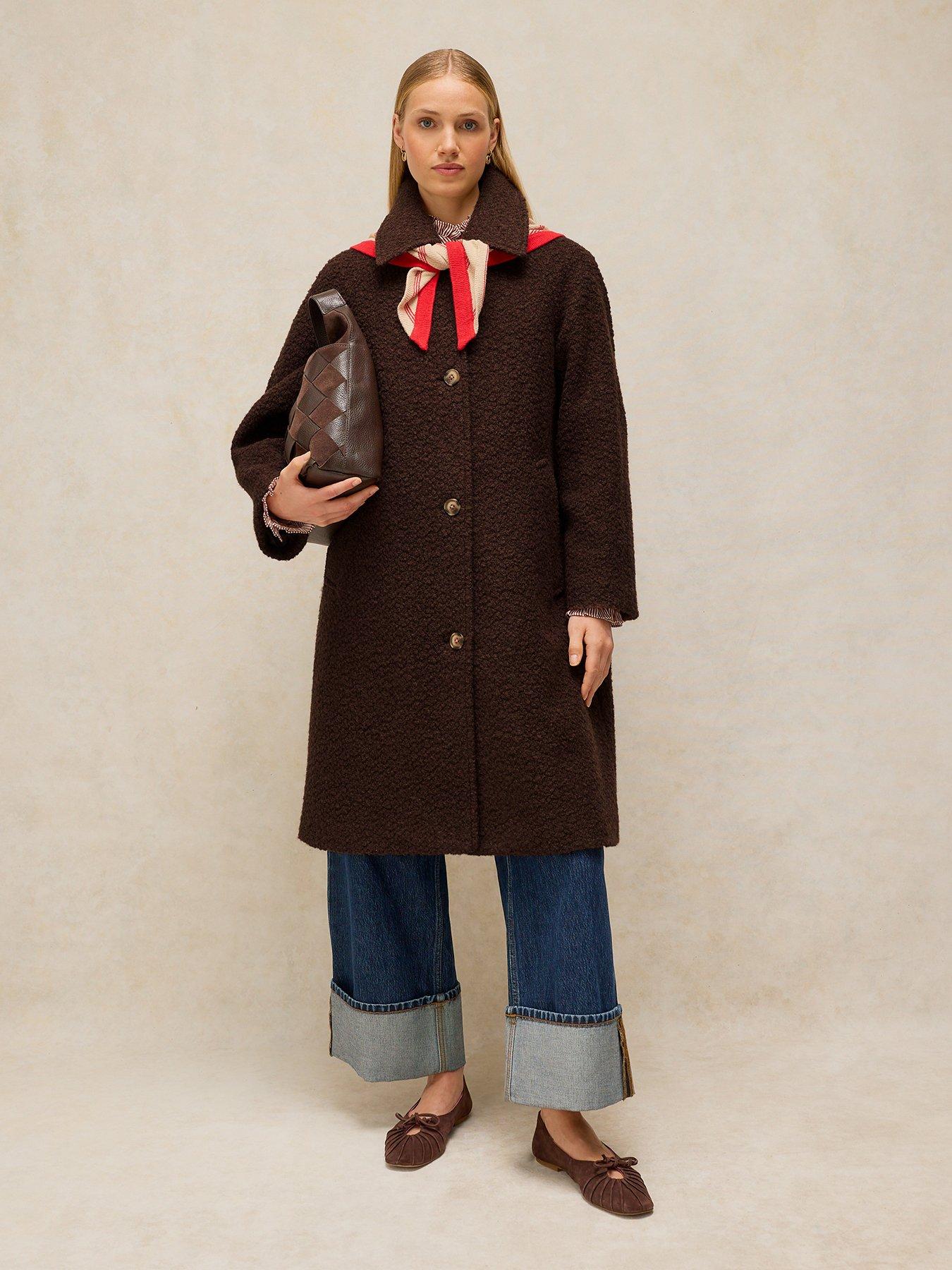 Image 3 of 6 of White Stuff Kelsey Boucl&eacute; Wool Blend Longline Coat - Brown