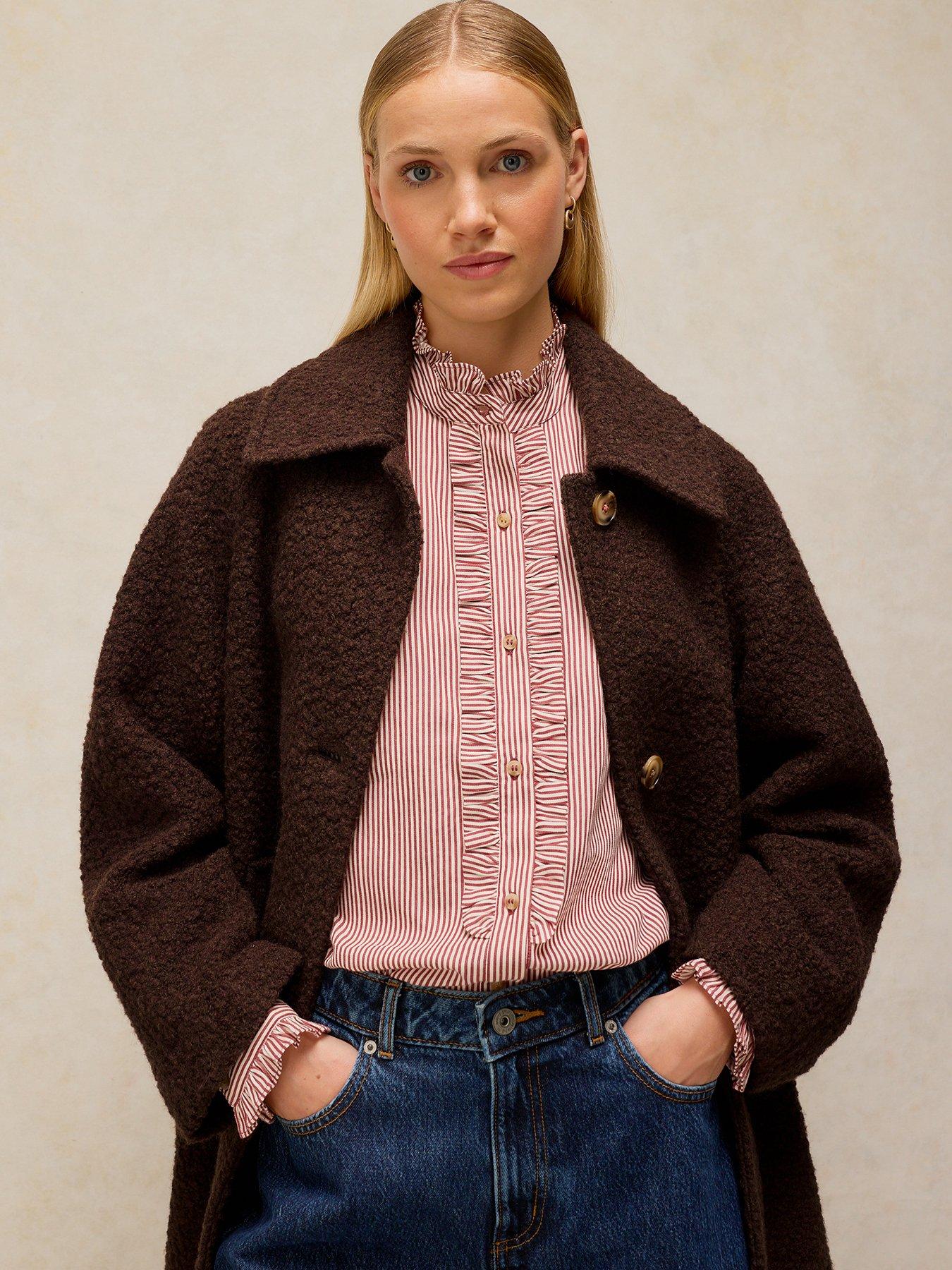 Image 4 of 6 of White Stuff Kelsey Boucl&eacute; Wool Blend Longline Coat - Brown