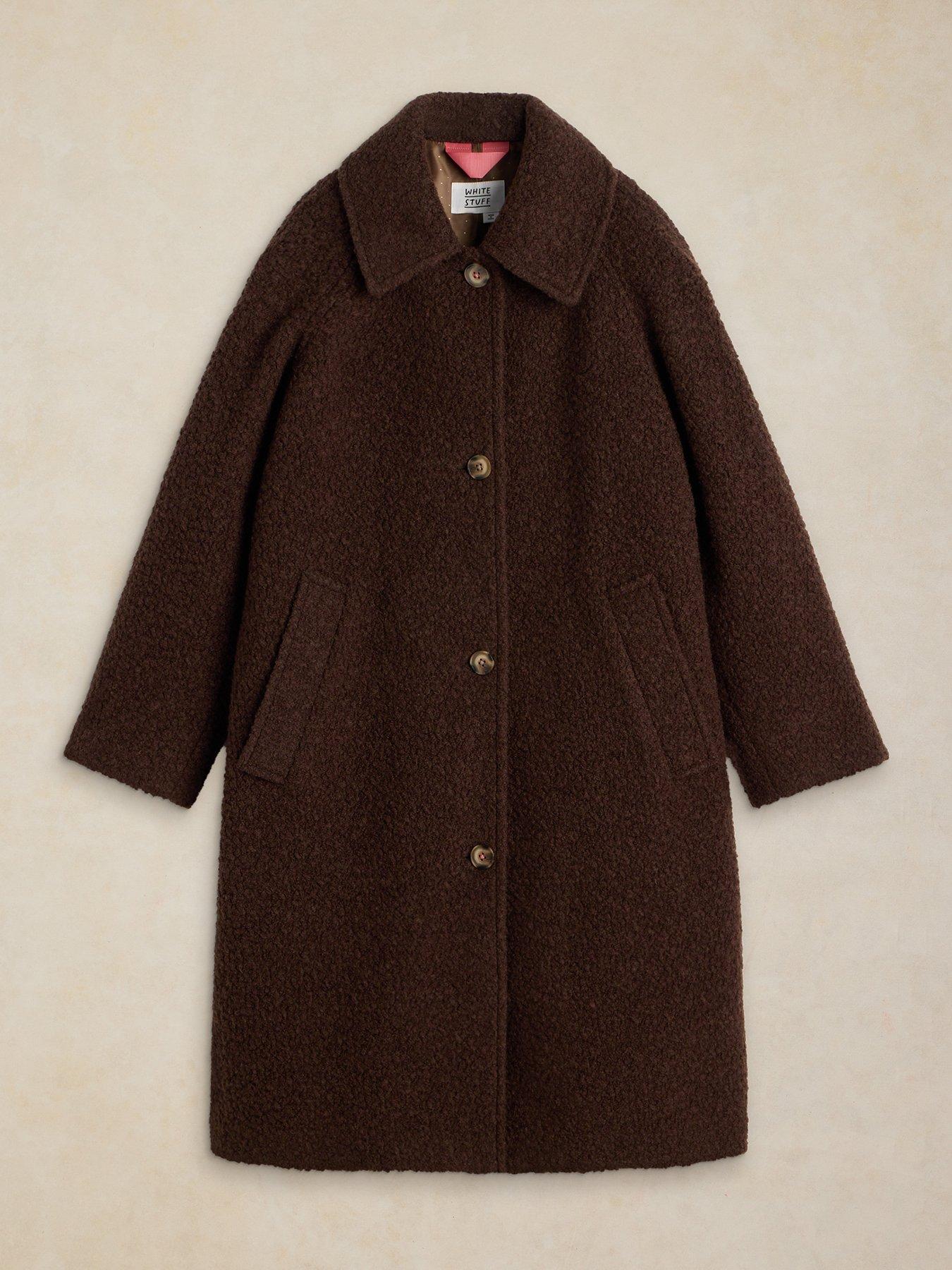Image 5 of 6 of White Stuff Kelsey Boucl&eacute; Wool Blend Longline Coat - Brown
