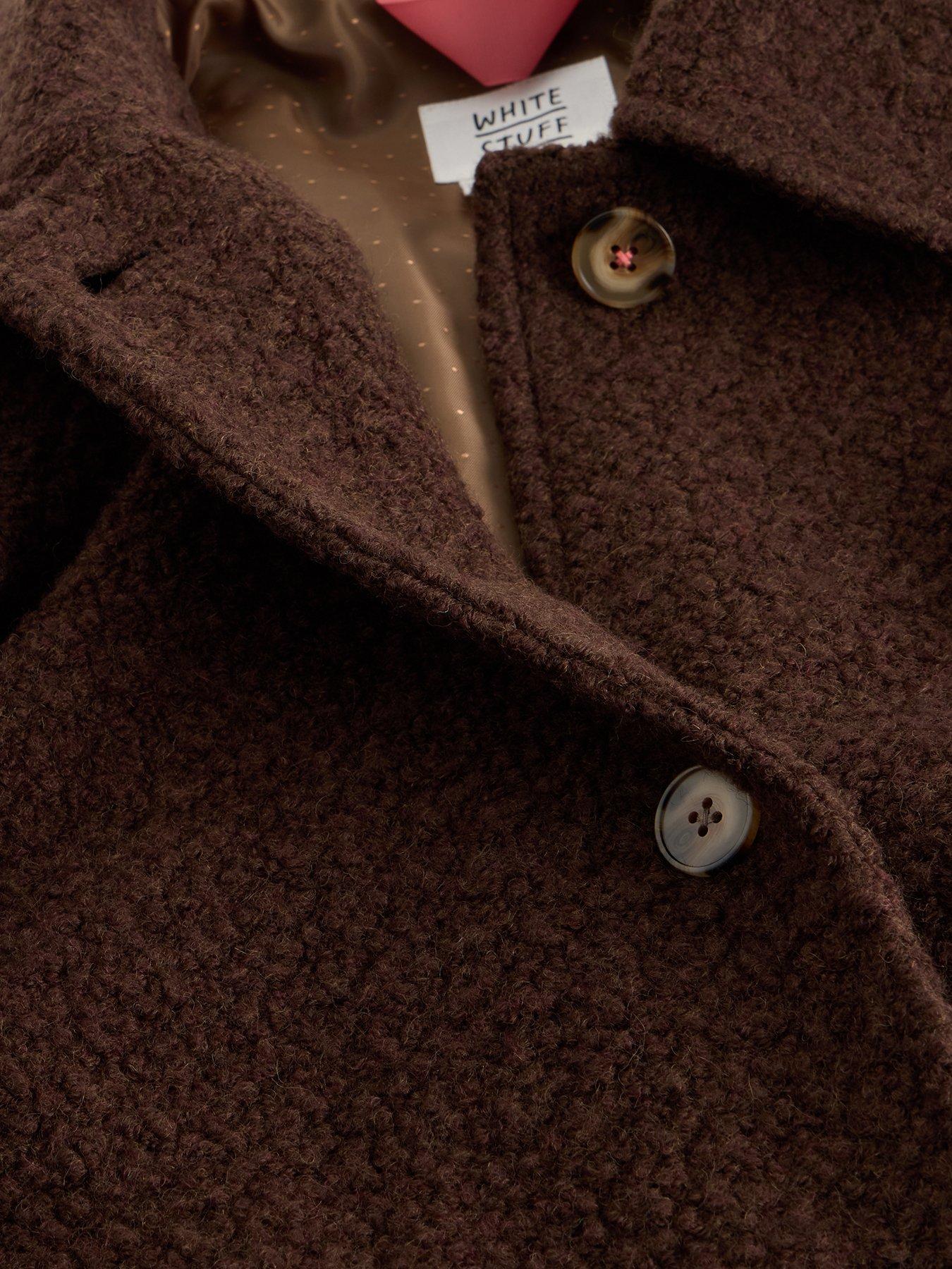 Image 6 of 6 of White Stuff Kelsey Boucl&eacute; Wool Blend Longline Coat - Brown
