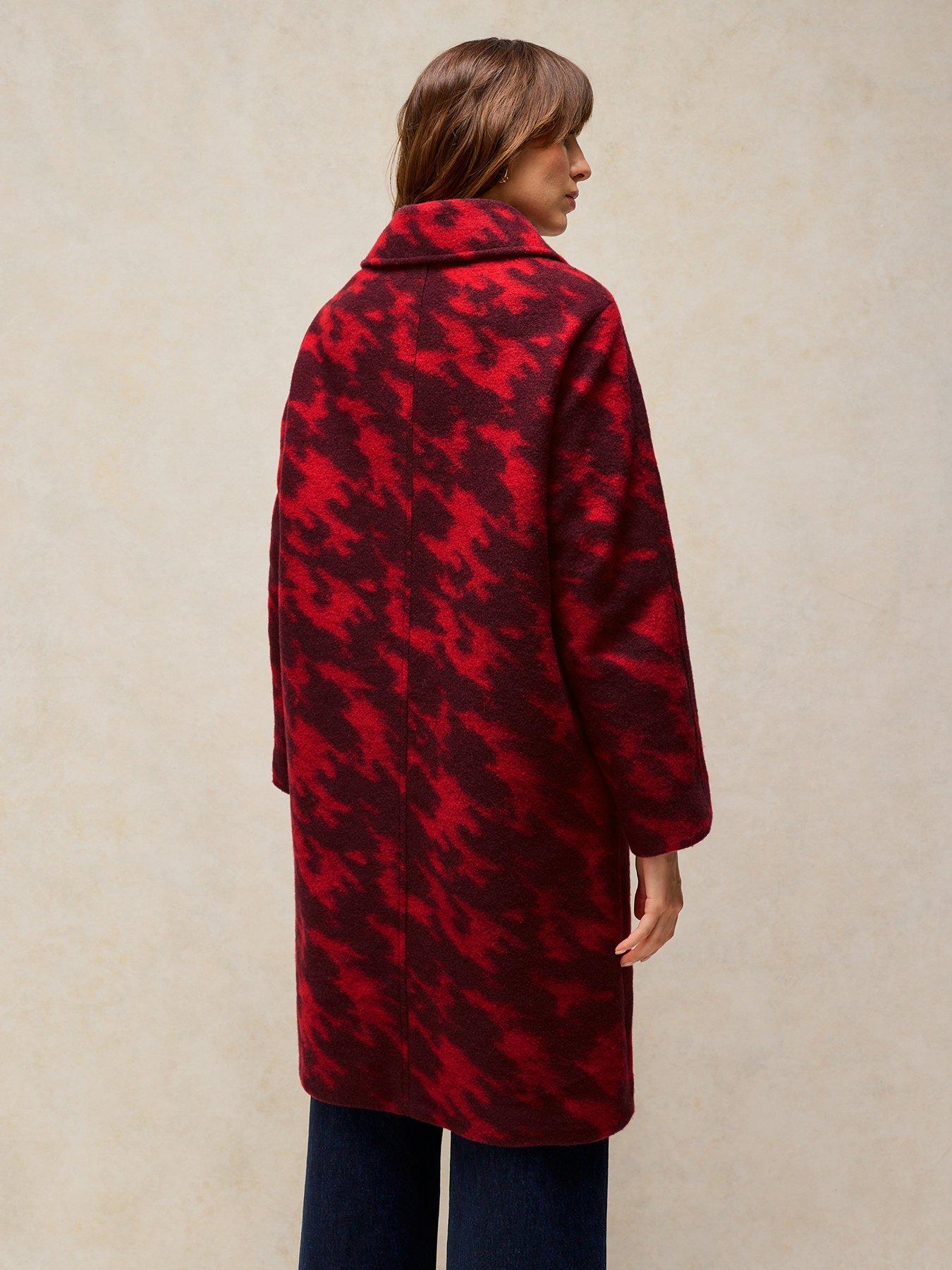 Image 2 of 6 of White Stuff Womens Kelsey Wool Blend Longline Printed Coat - Red
