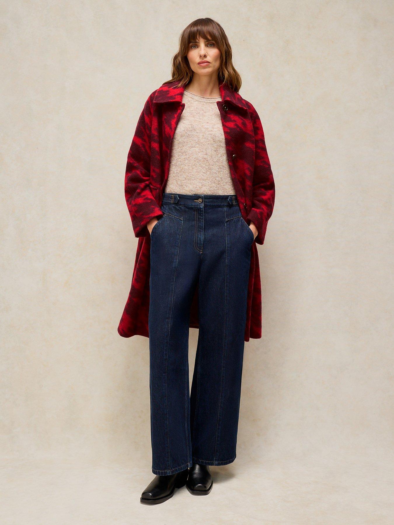 Image 3 of 6 of White Stuff Womens Kelsey Wool Blend Longline Printed Coat - Red