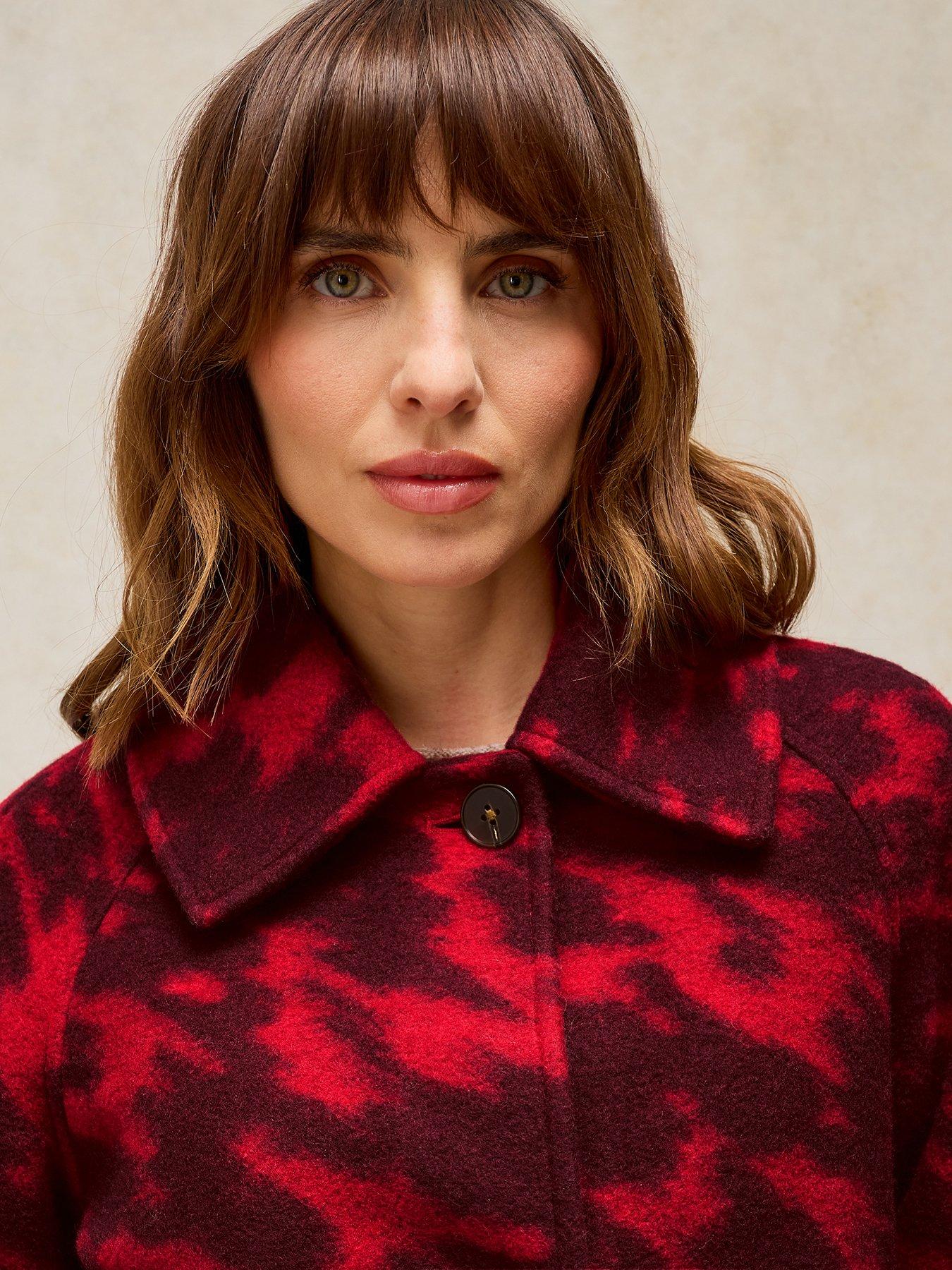 Image 5 of 6 of White Stuff Womens Kelsey Wool Blend Longline Printed Coat - Red