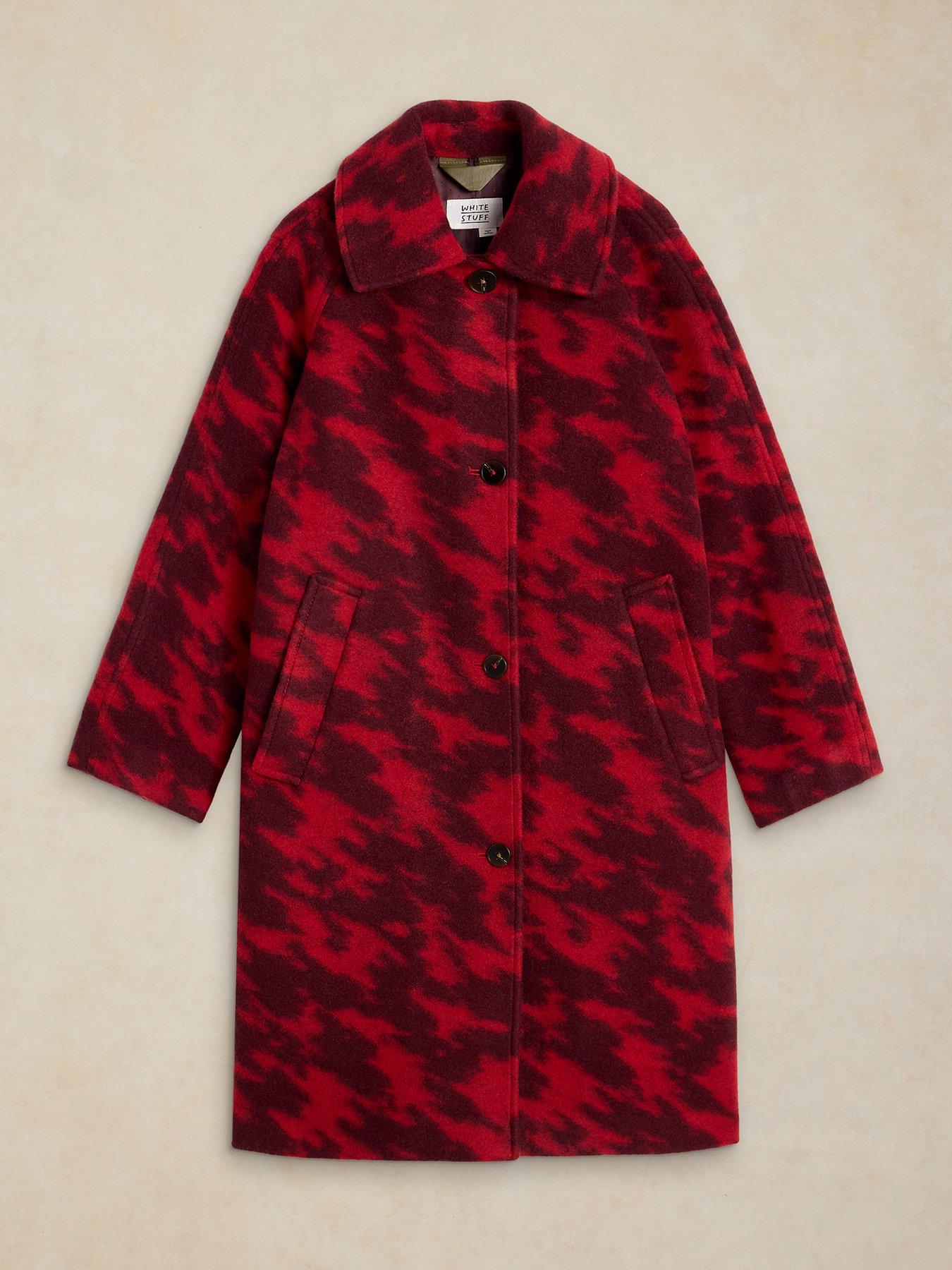Image 6 of 6 of White Stuff Womens Kelsey Wool Blend Longline Printed Coat - Red
