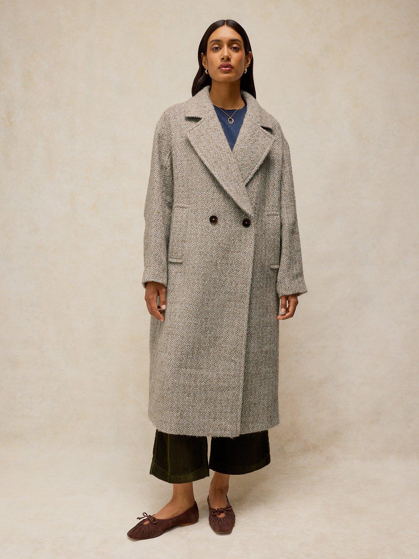 Image 3 of 6 of White Stuff Womens Camilla Longline Double-Breasted Textured Coat - Cream