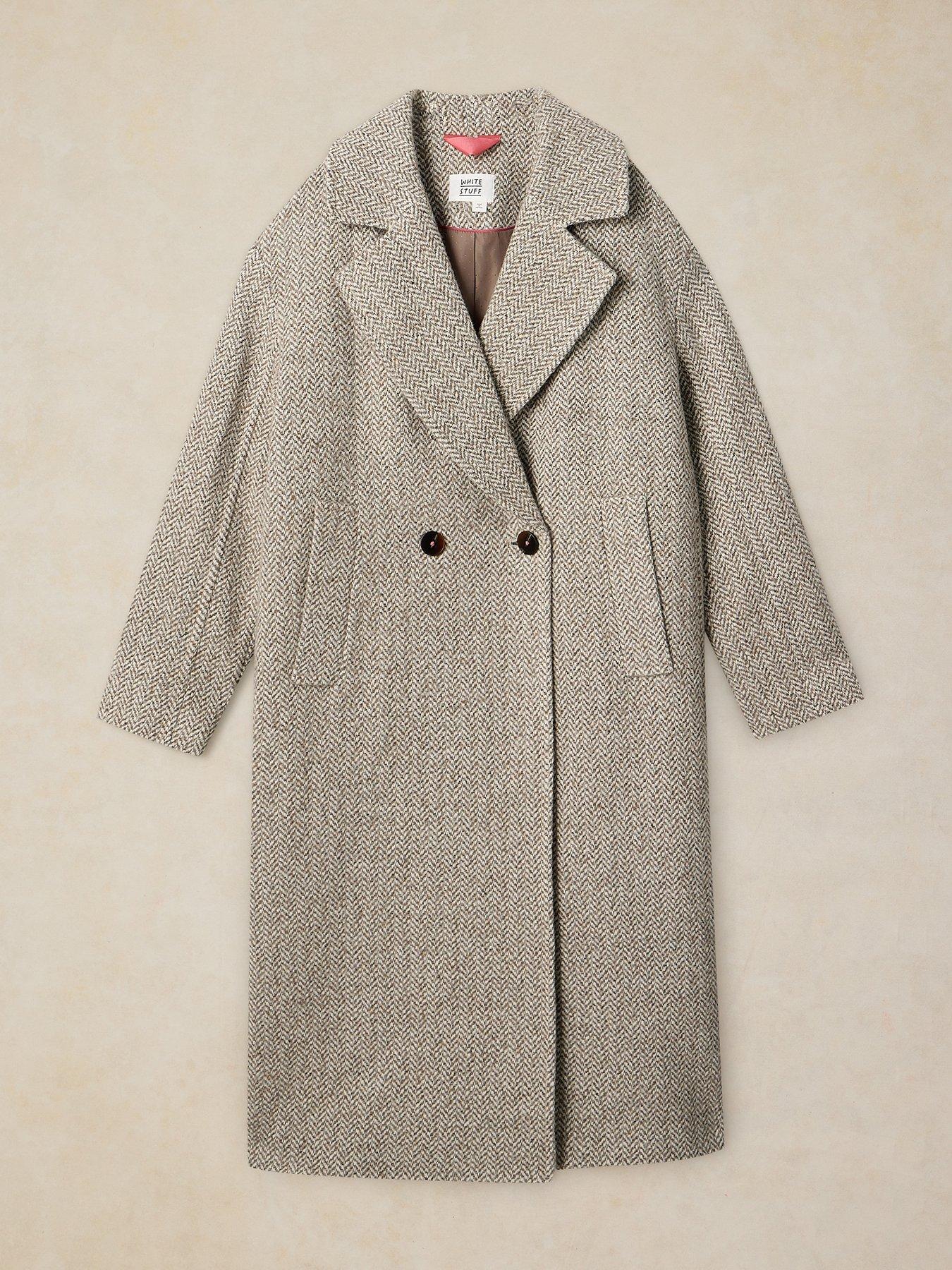Image 6 of 6 of White Stuff Womens Camilla Longline Double-Breasted Textured Coat - Cream