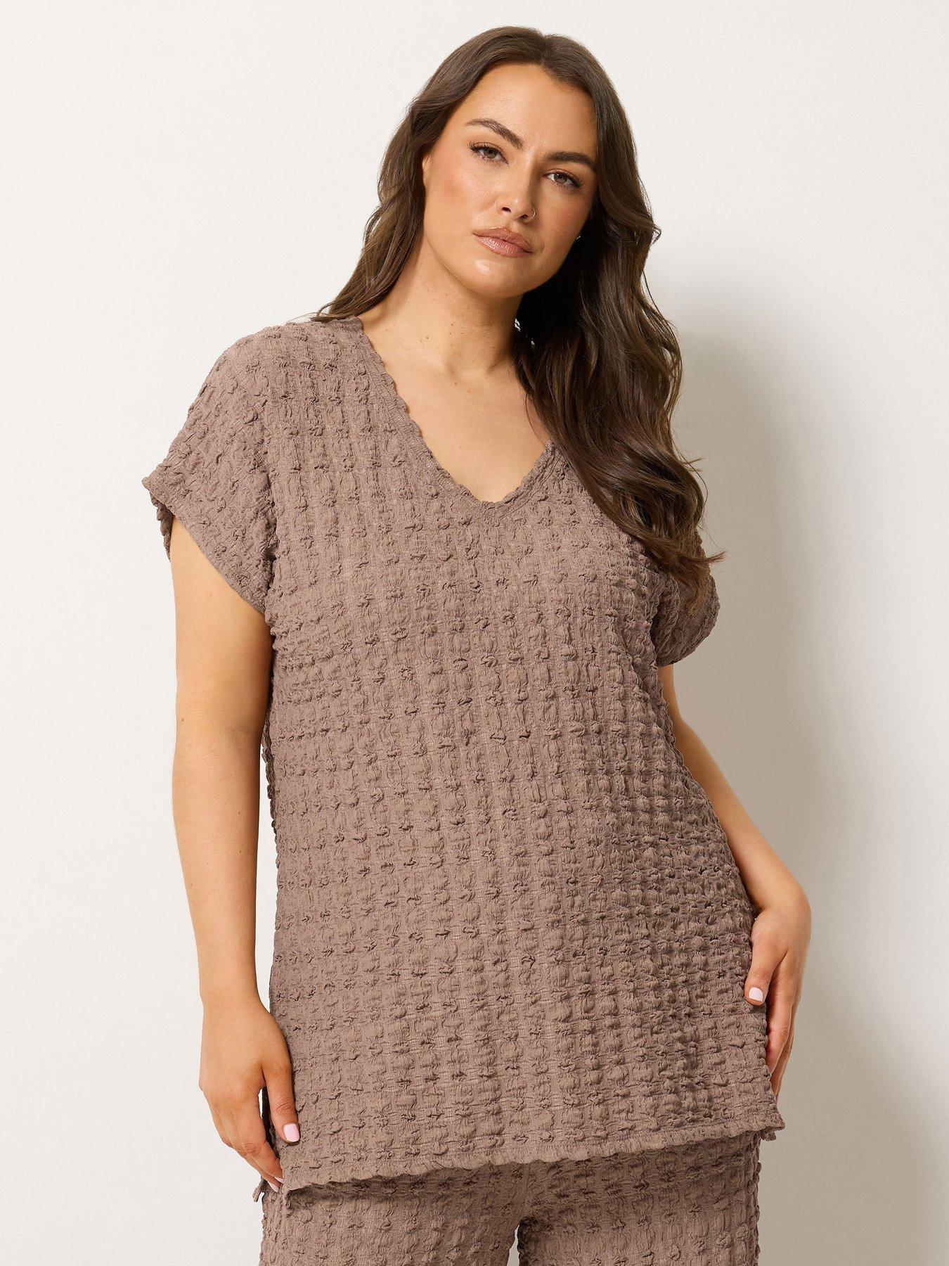 Yours Curve Bubble Texture Top - Brown