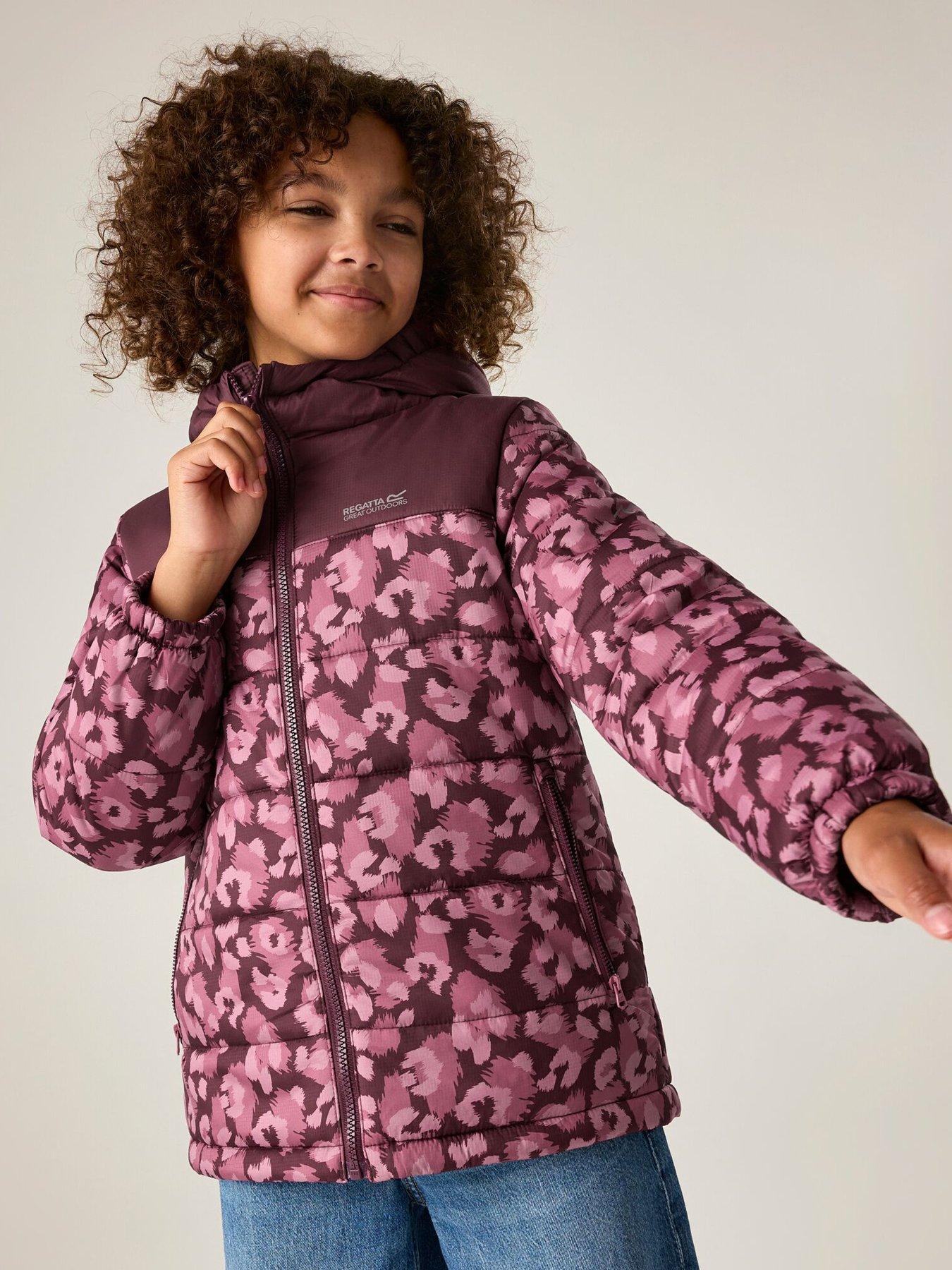 Image 1 of 7 of Regatta Kids Lofthouse Baffled/quilted Jacket -fig/violet Leopard