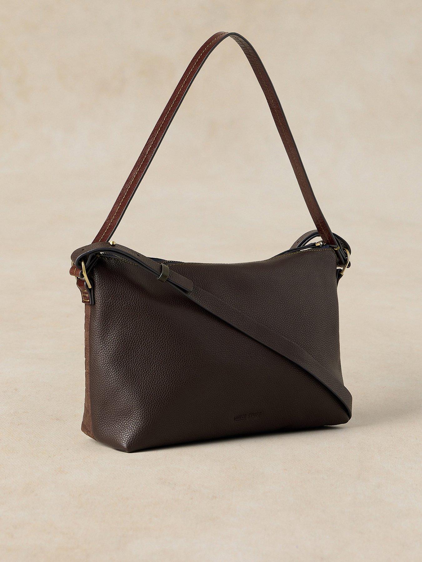 Image 1 of 4 of White Stuff Womens Croc-Effect Adjustable Strap Leather Bag - Brown