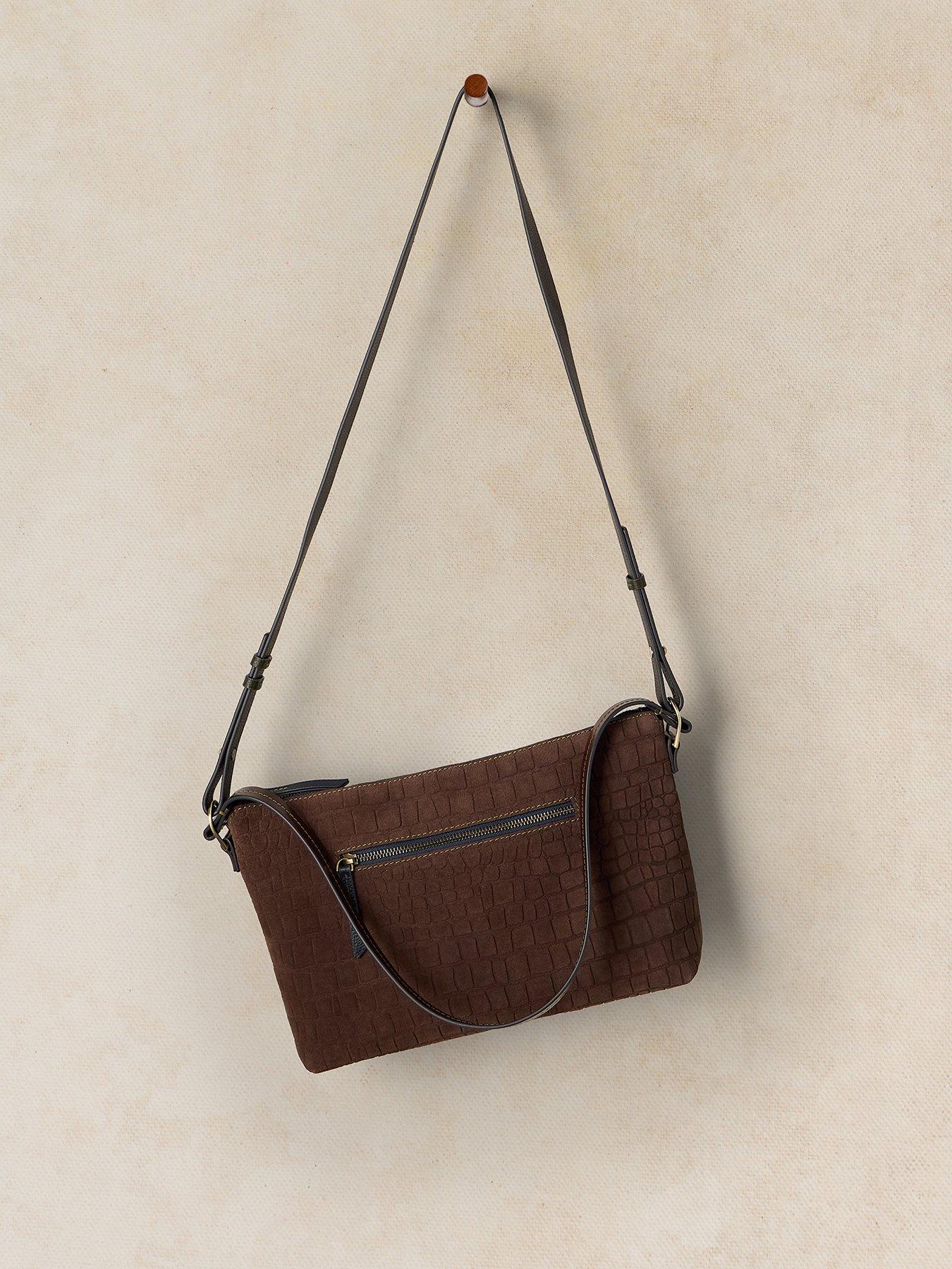 Image 2 of 4 of White Stuff Womens Croc-Effect Adjustable Strap Leather Bag - Brown