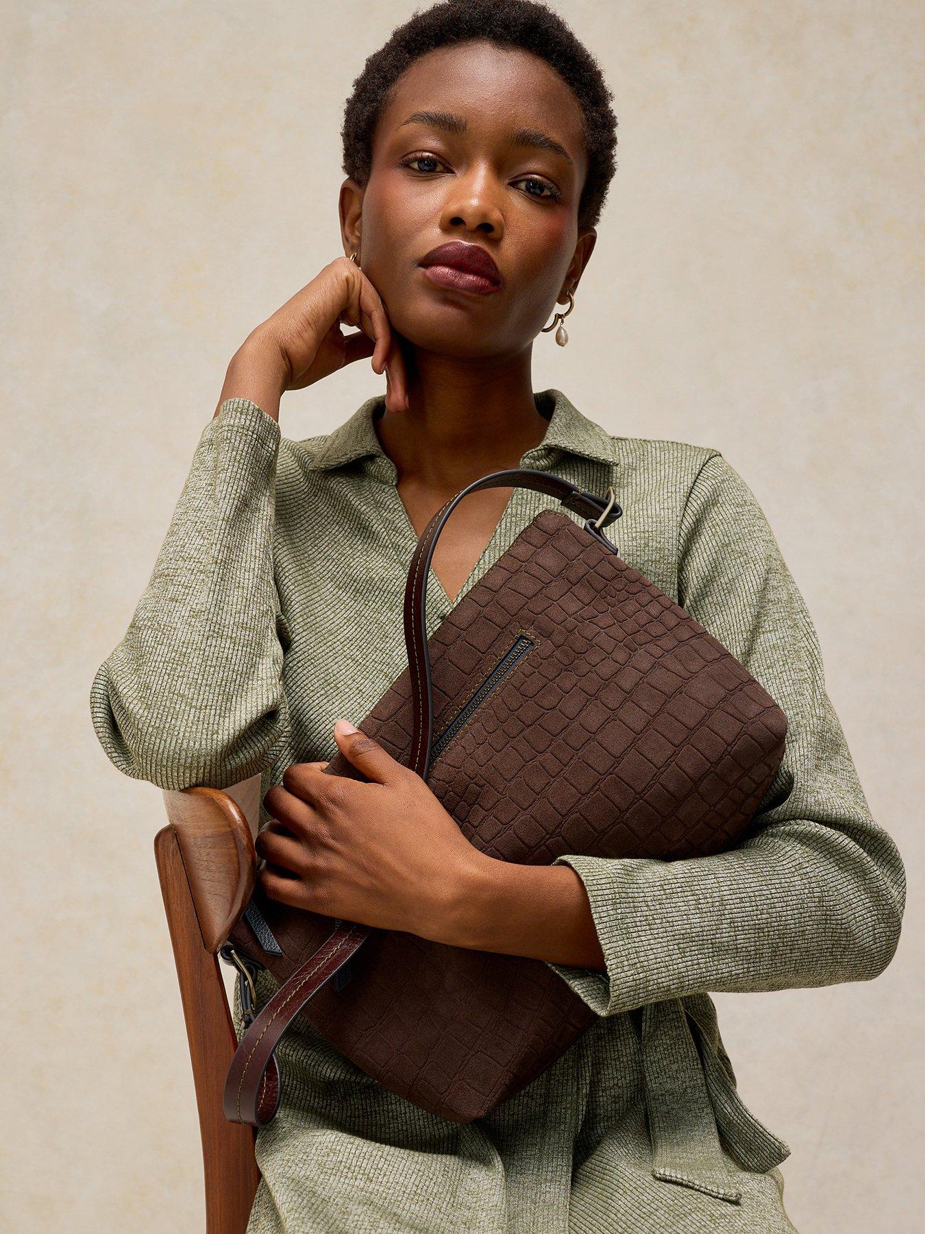 Image 3 of 4 of White Stuff Womens Croc-Effect Adjustable Strap Leather Bag - Brown