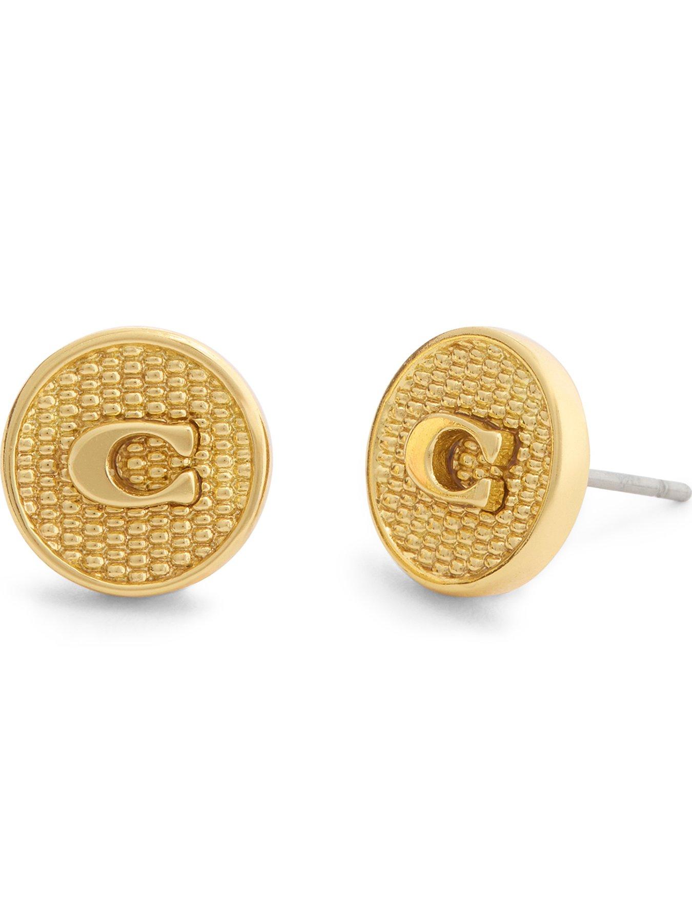 COACH Womens Textured Coin Signature C Stud Earrings - Gold