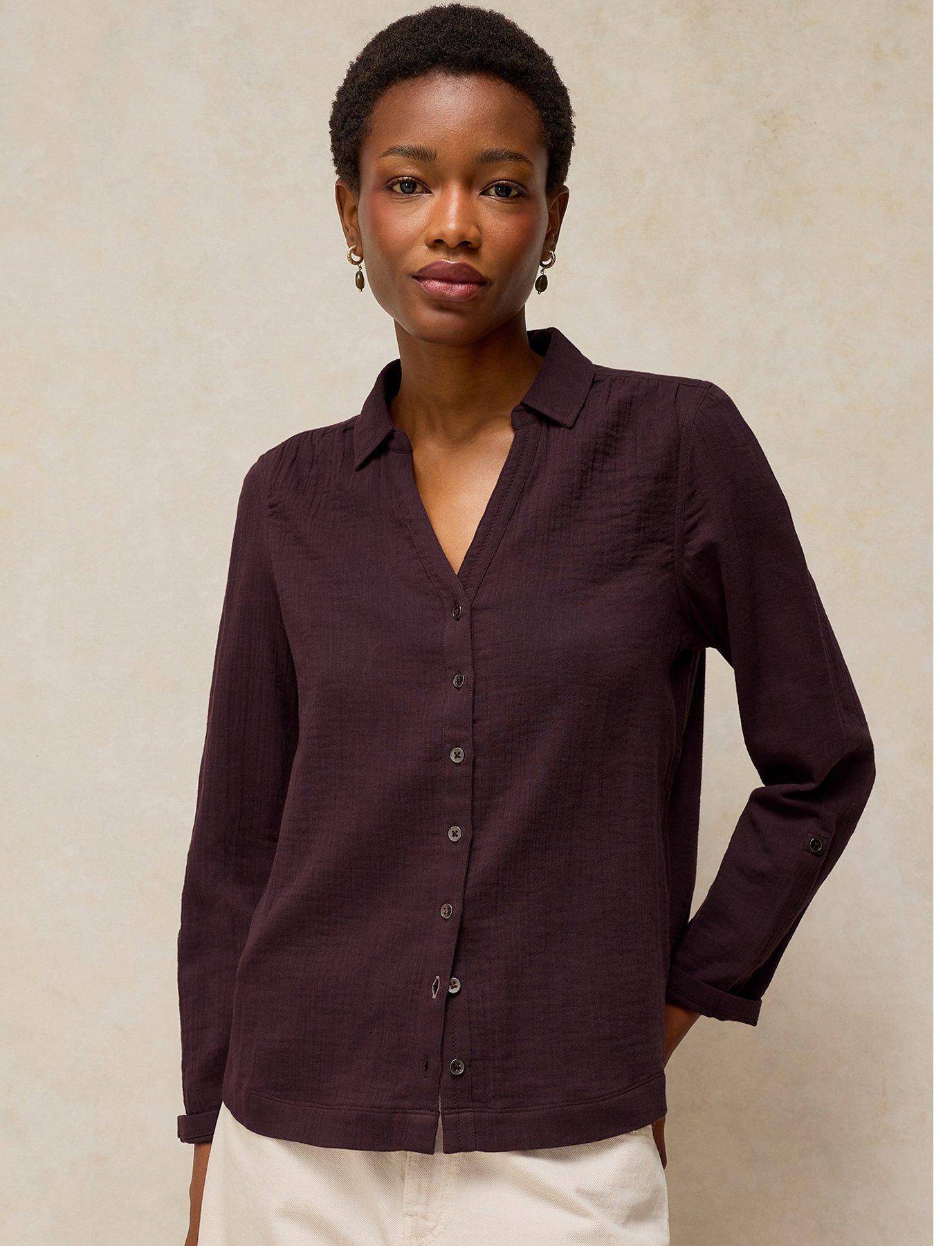 Image 1 of 5 of White Stuff Annie Double Cloth Button-Through Shirt - Brown