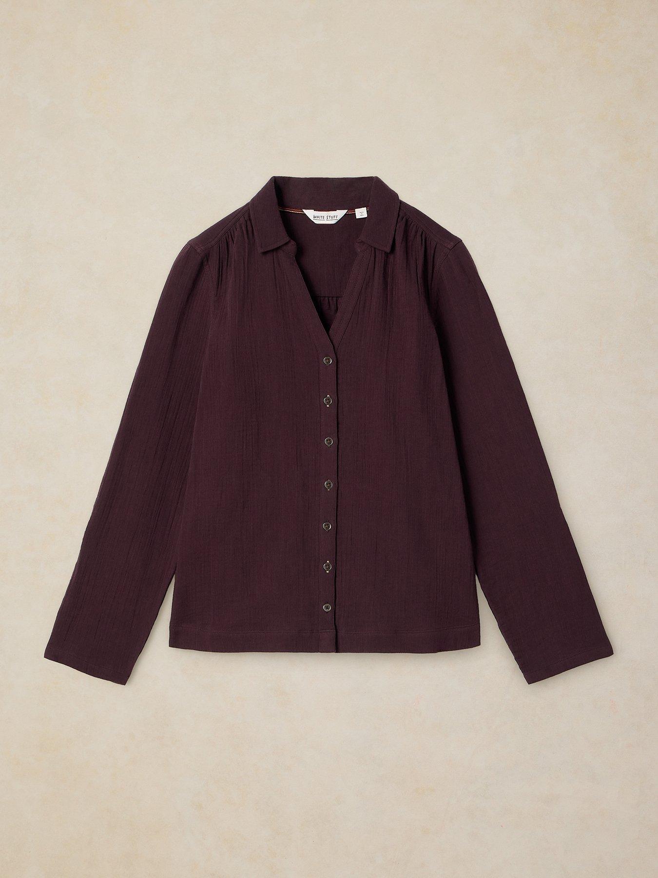 Image 5 of 5 of White Stuff Annie Double Cloth Button-Through Shirt - Brown