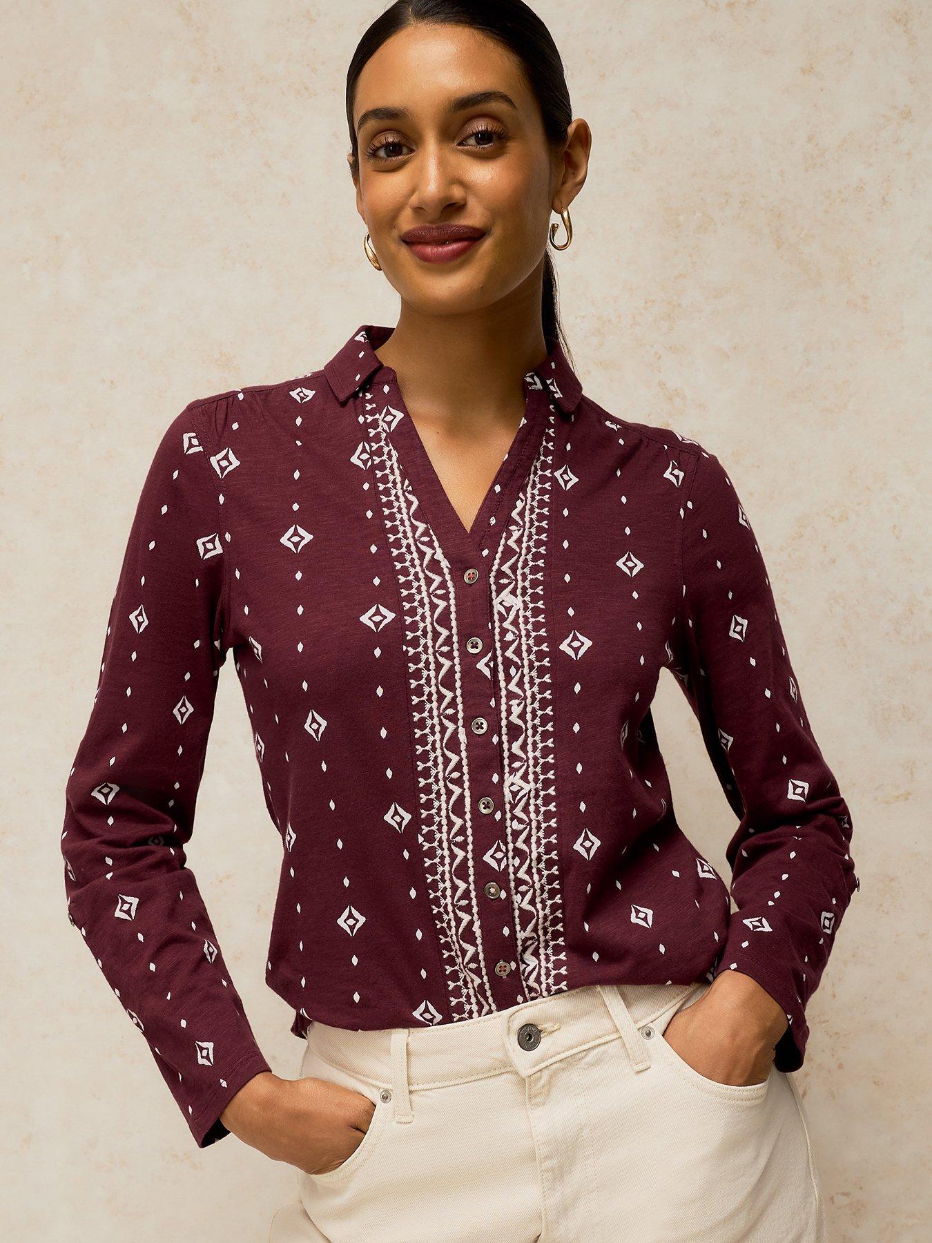Image 1 of 5 of White Stuff Womens Annie Slim Fit Roll-Tab Jersey Shirt - Purple