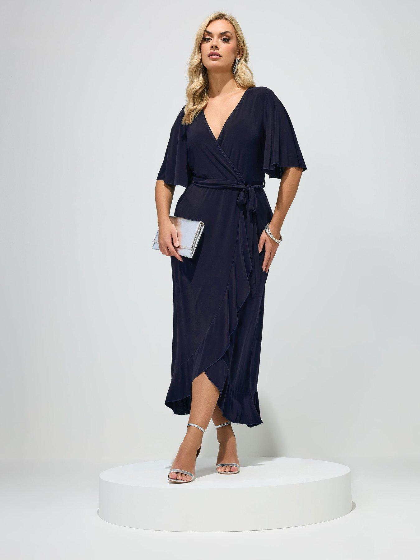 Image 1 of 4 of Yours Curve Ruffle Hem Wrap Dress - Blue