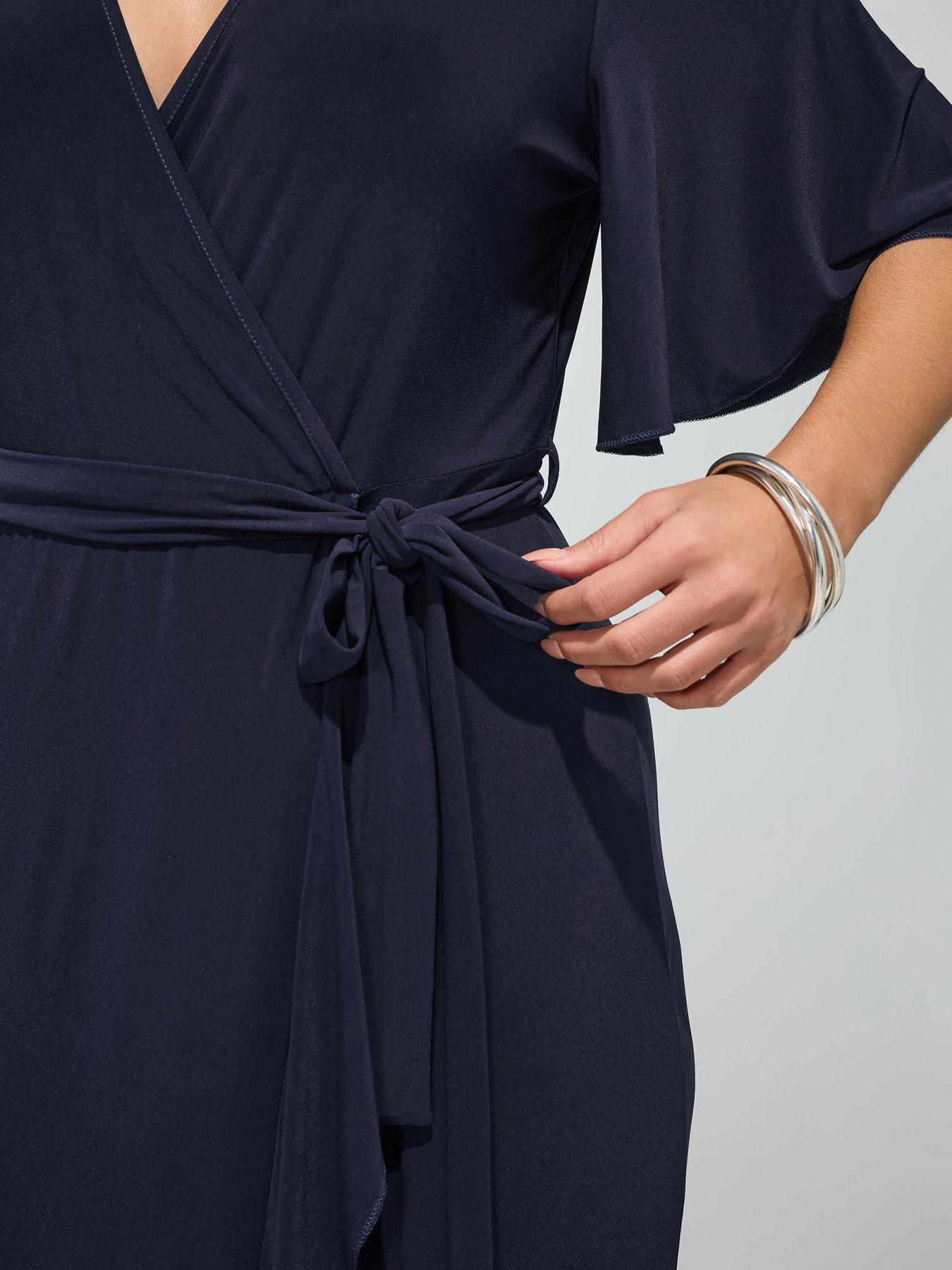 Image 4 of 4 of Yours Curve Ruffle Hem Wrap Dress - Blue