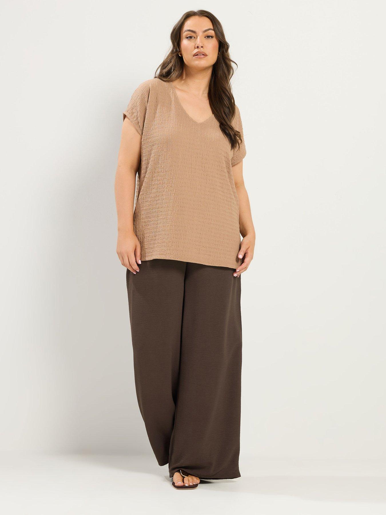 Image 3 of 4 of Yours Curve Washed Twill Wide Leg Short - Brown