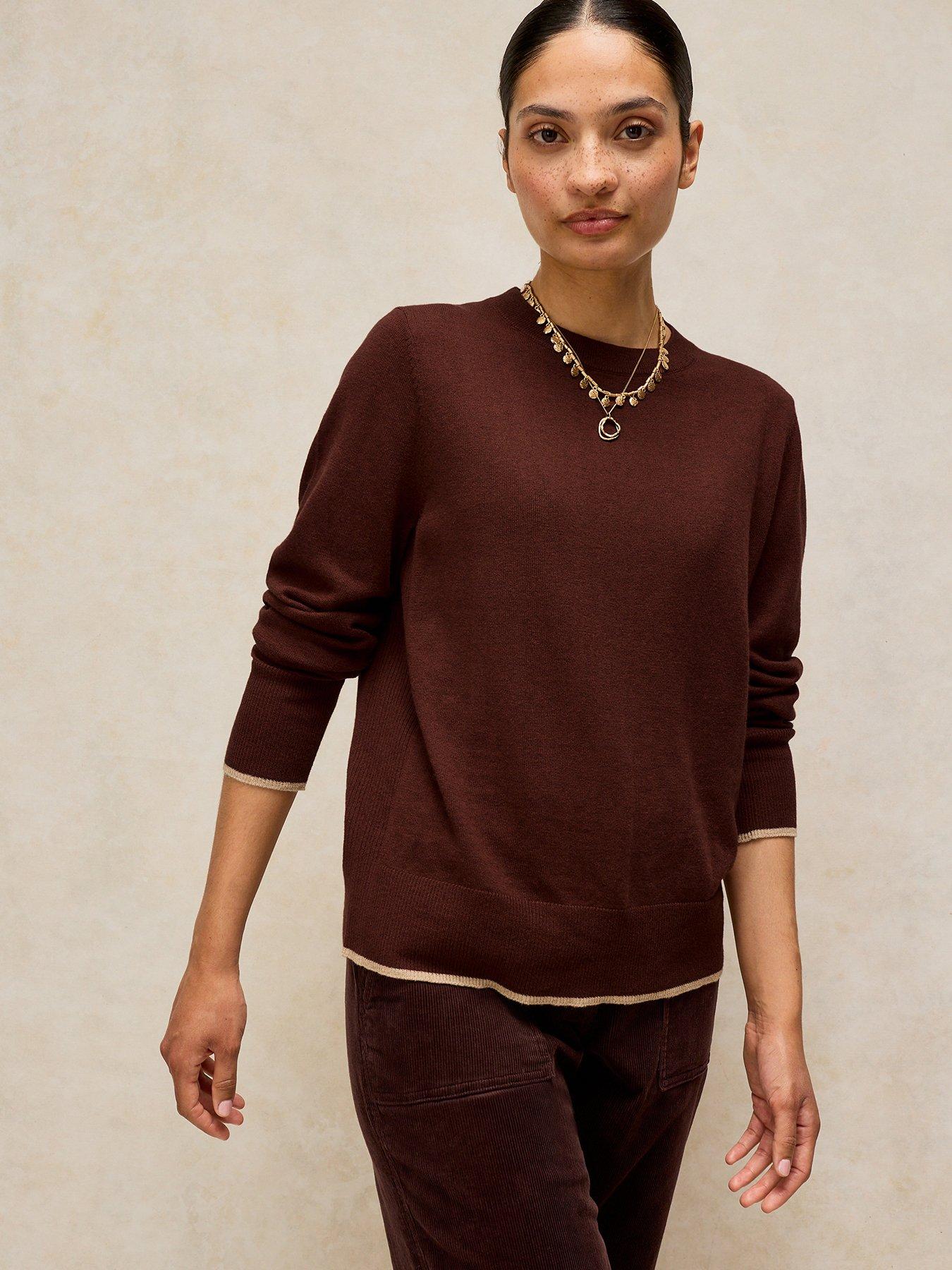 Image 1 of 6 of White Stuff Katie Crew Neck Jumper - Brown