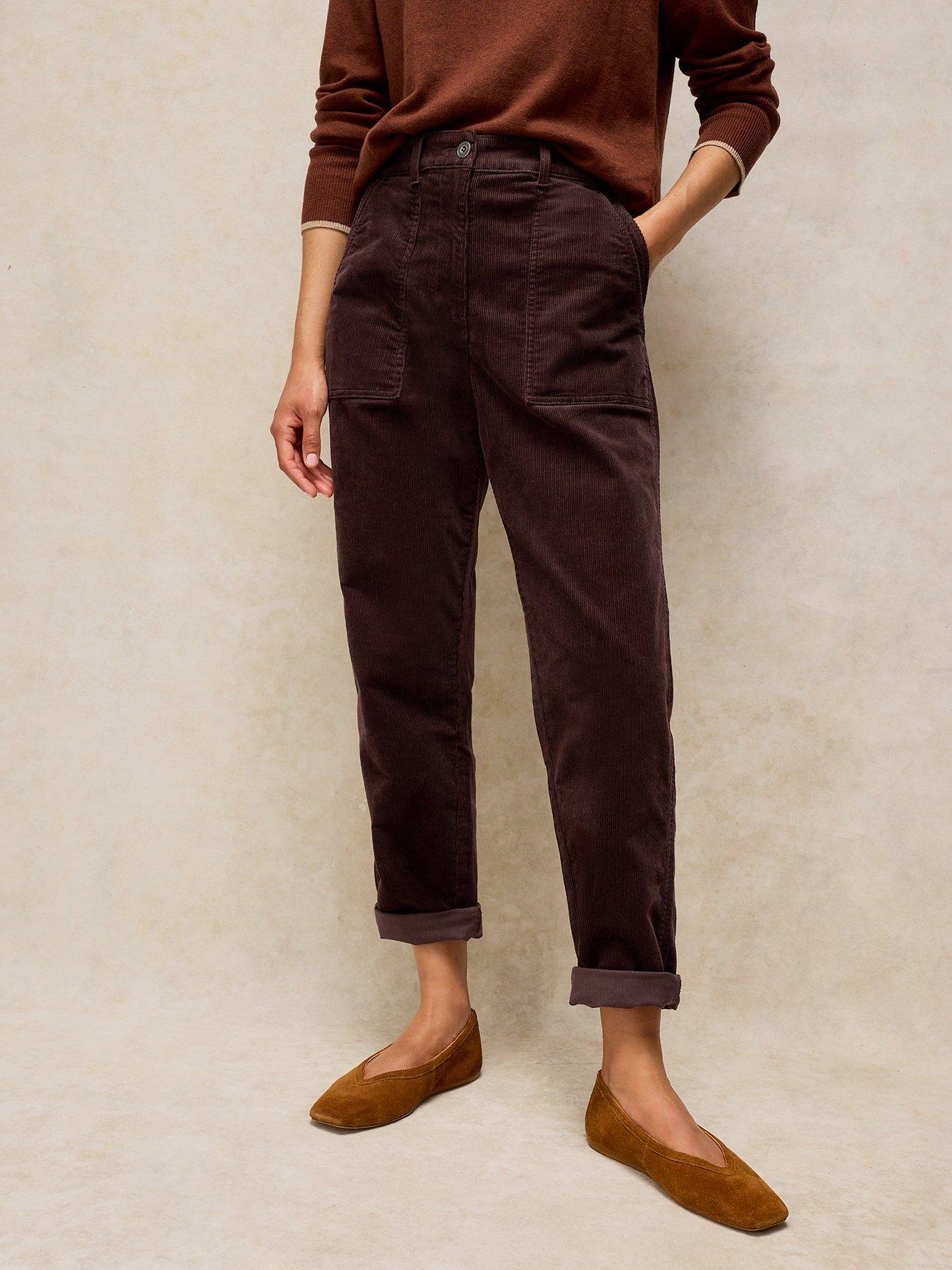 Image 1 of 5 of White Stuff Womens Twister High Rise Utility Pocket Cord Trousers - Brown