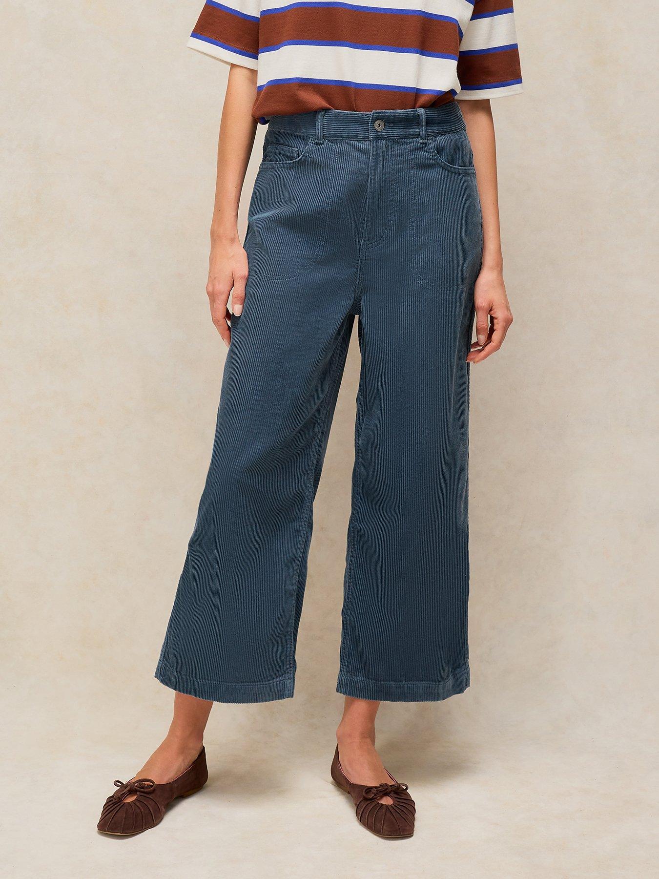 Image 1 of 5 of White Stuff Womens Tia Cord Wide Leg Crop Trousers - Blue
