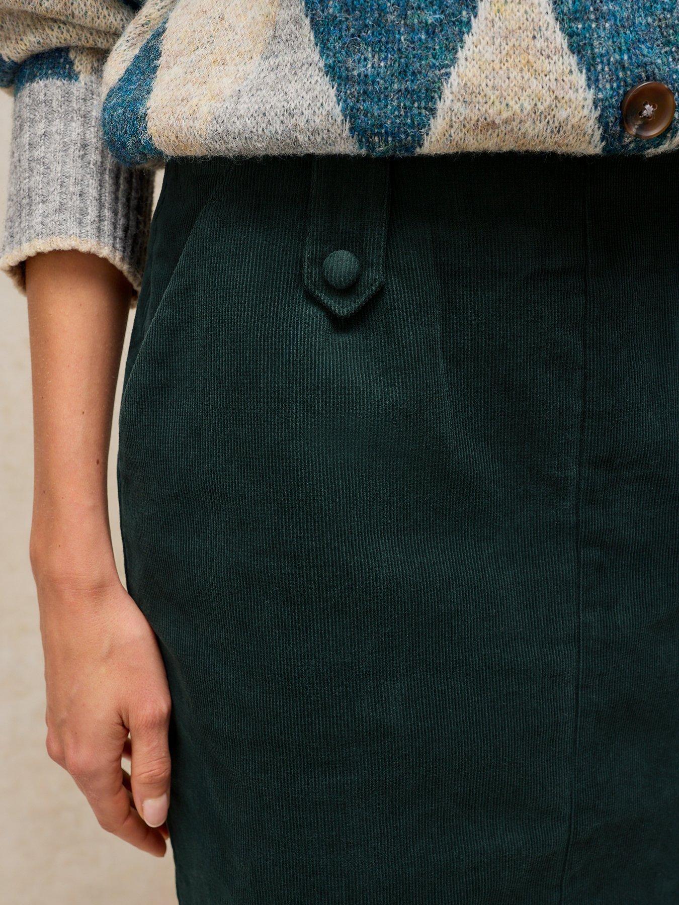 Image 4 of 5 of White Stuff Cora Corduroy Midi Skirt - Green