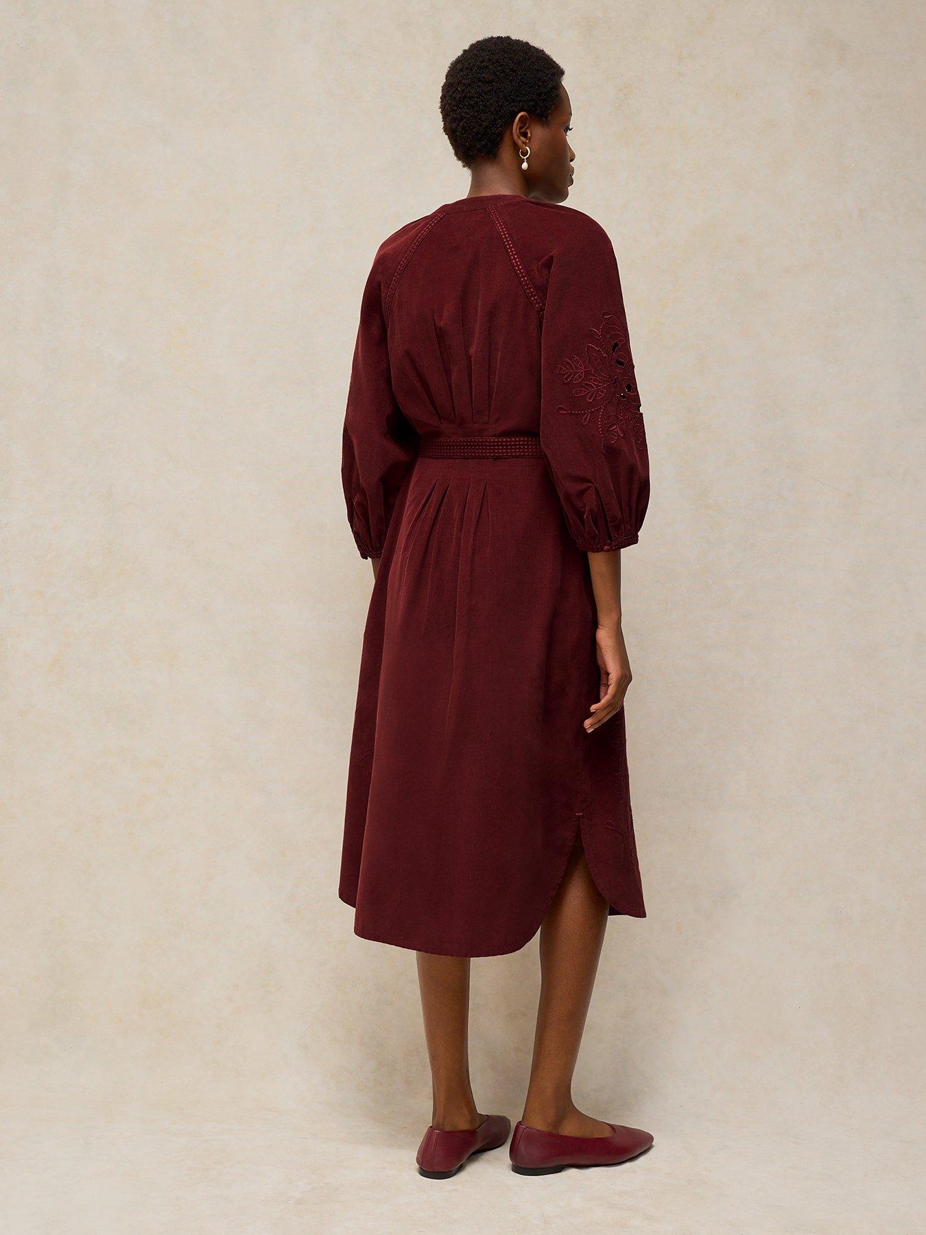 Image 2 of 5 of White Stuff Womens Annika Embroidered Cord Tie Waist Midi Dress - Red
