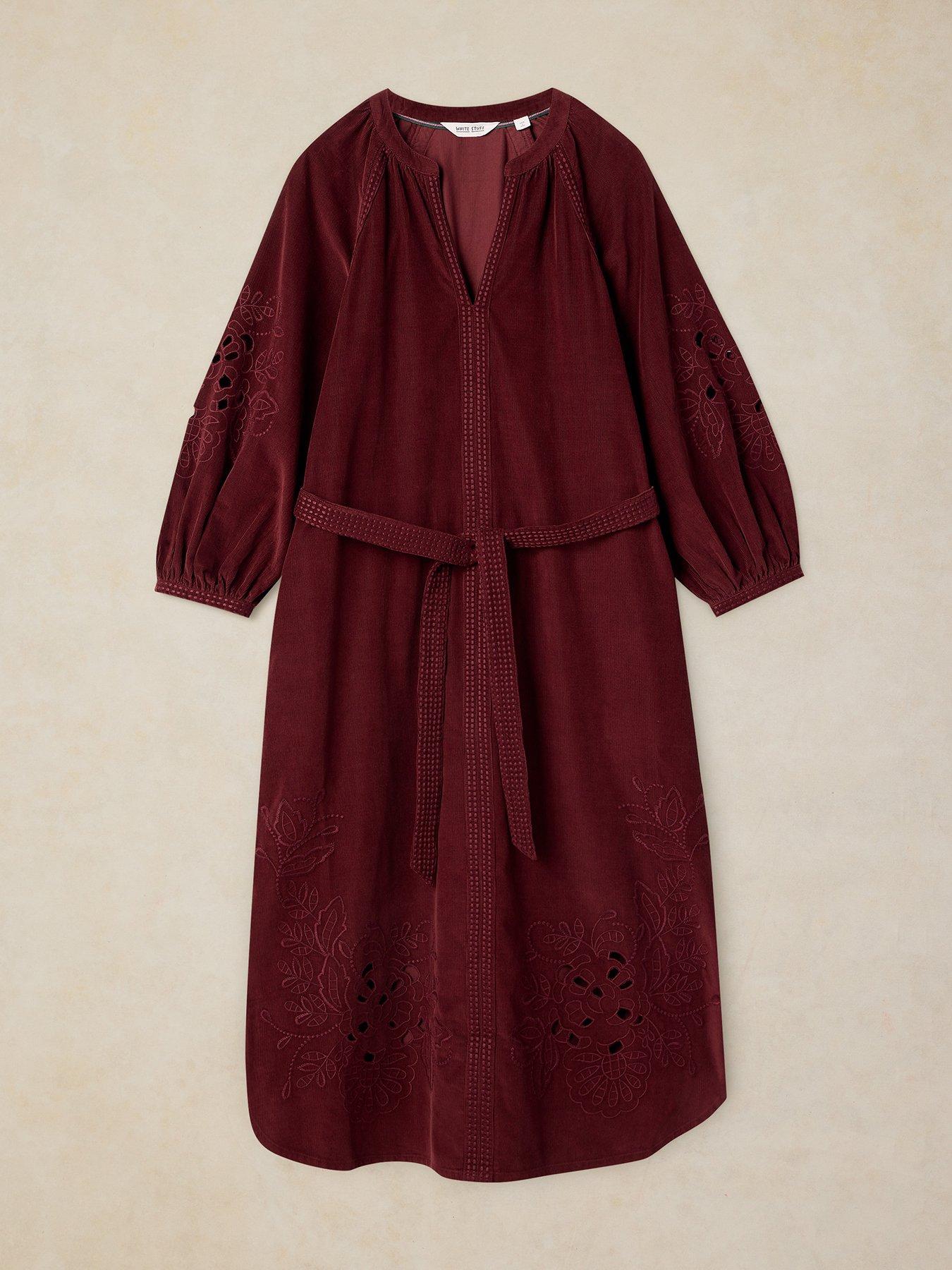 Image 5 of 5 of White Stuff Womens Annika Embroidered Cord Tie Waist Midi Dress - Red