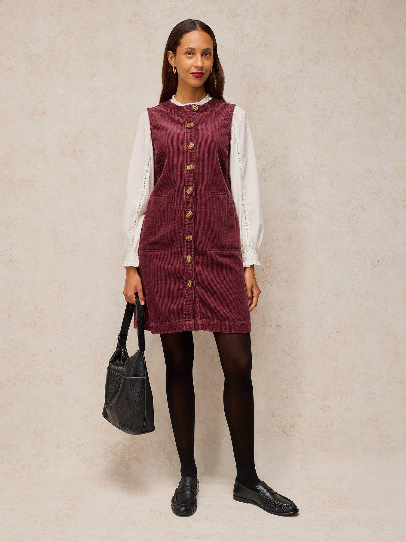 Image 3 of 5 of White Stuff Womens Millie Cord Button-Through Shift Dress - Pink