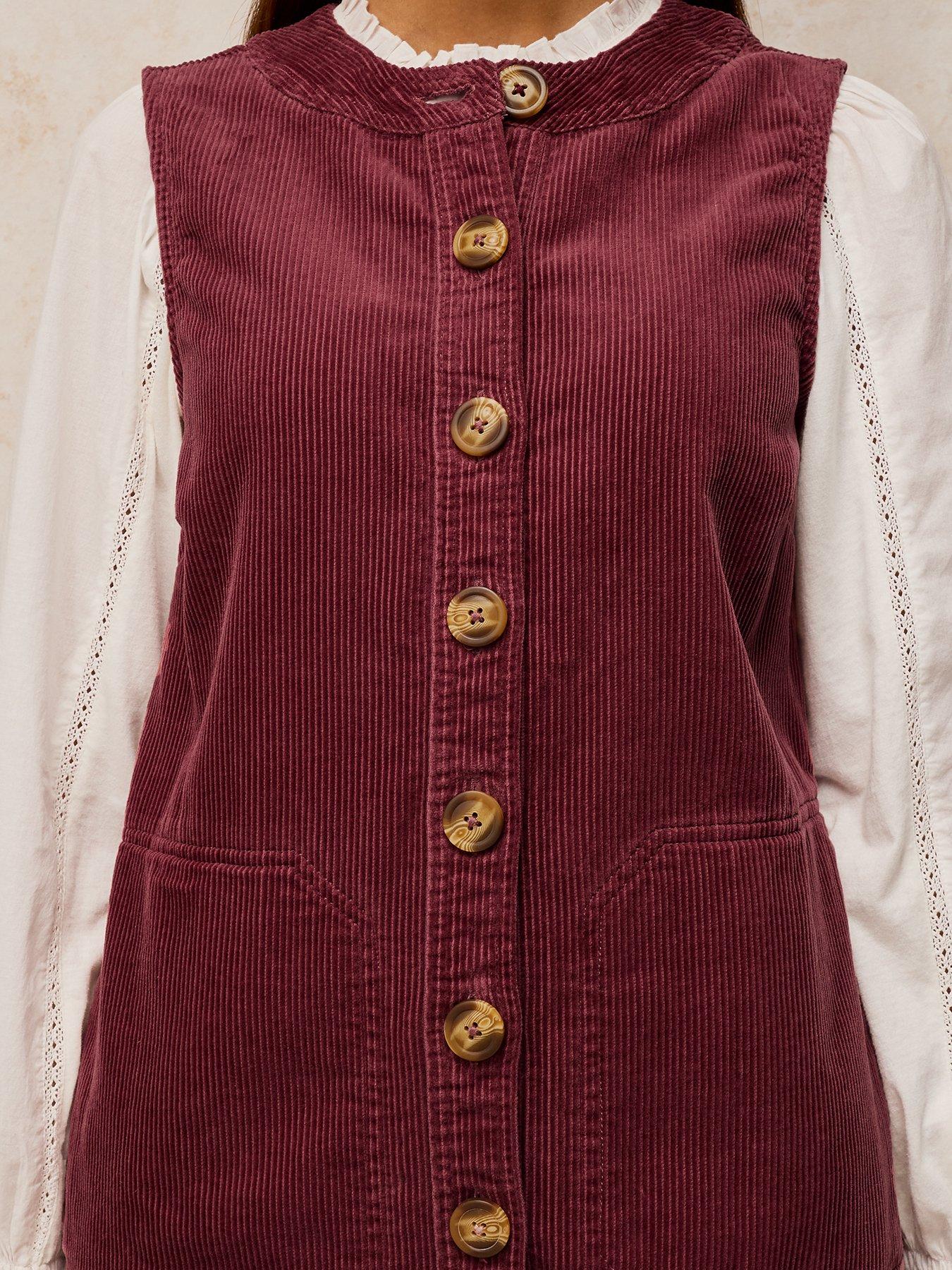 Image 4 of 5 of White Stuff Womens Millie Cord Button-Through Shift Dress - Pink