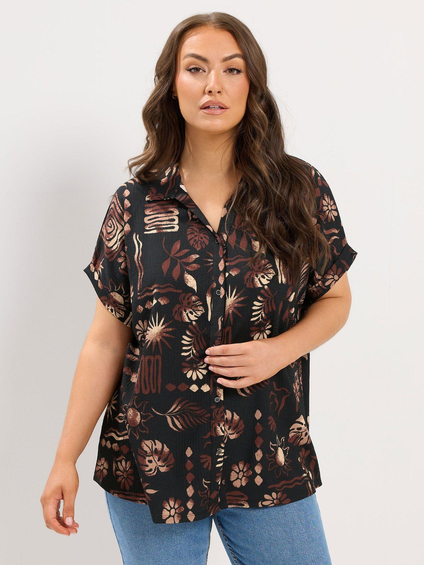 Yours Curve Abstract Textured Shirt - Black