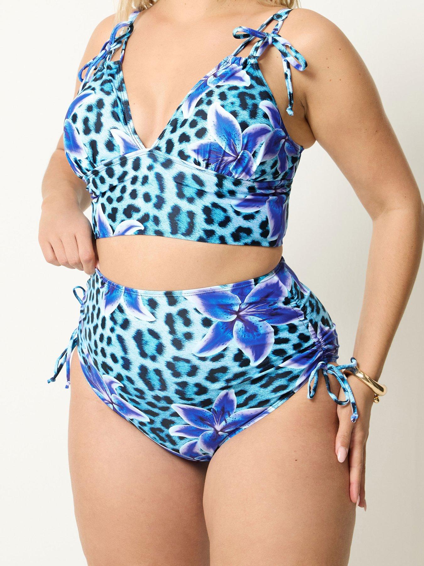 Yours Curve Animal Tie Bikini Top - Blue
