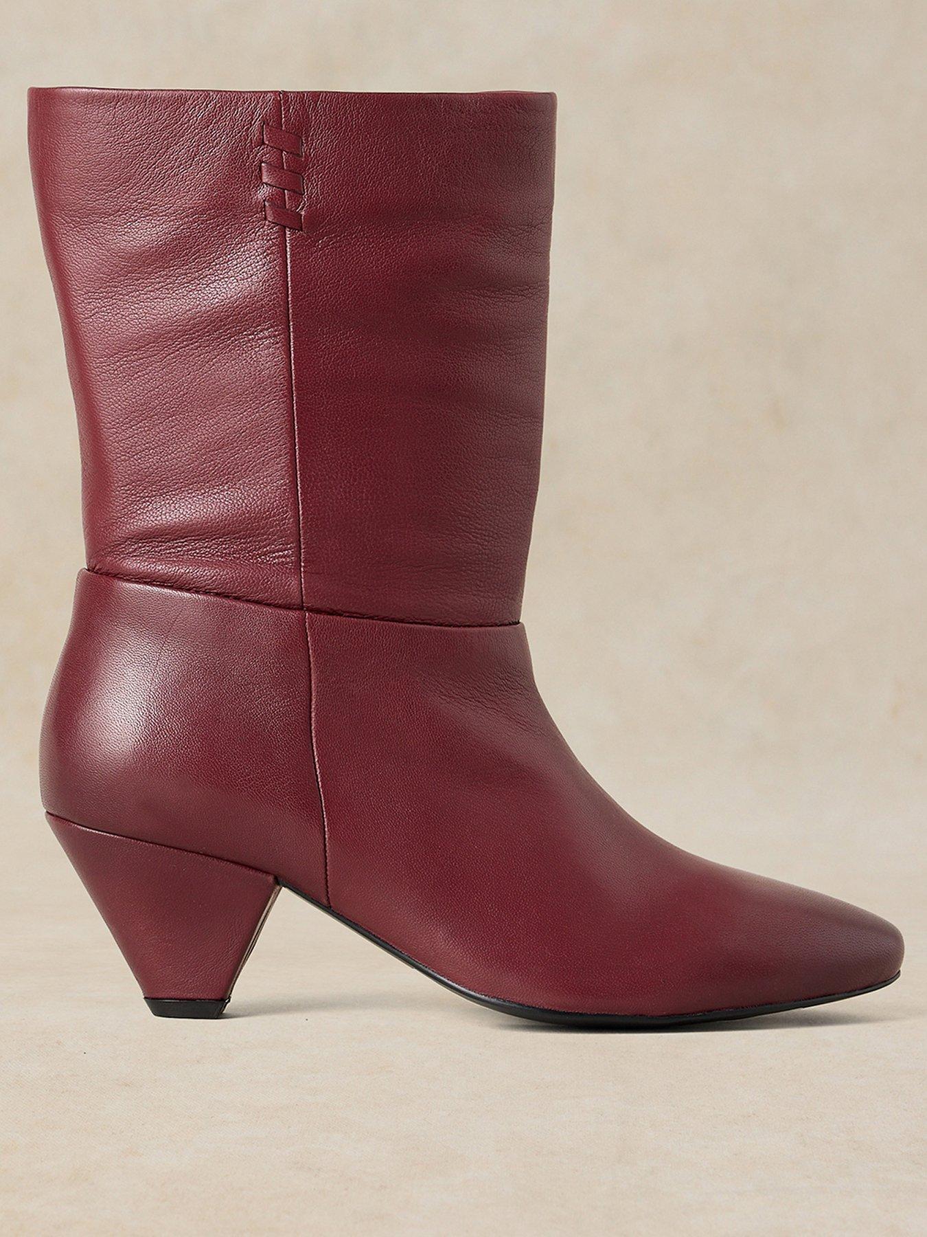 Image 1 of 4 of White Stuff Womens Chrissie Slouch Pointed Toe Mid Heel Boots - Red