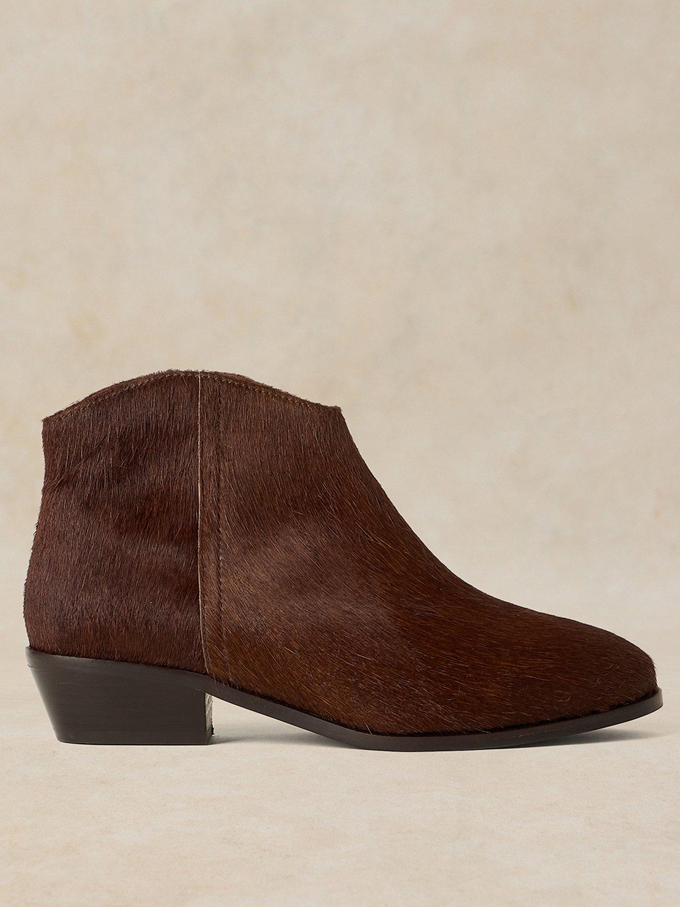 Image 1 of 4 of White Stuff Womens Wide Fit Animal-Textured Low Heel Ankle Boots - Brown