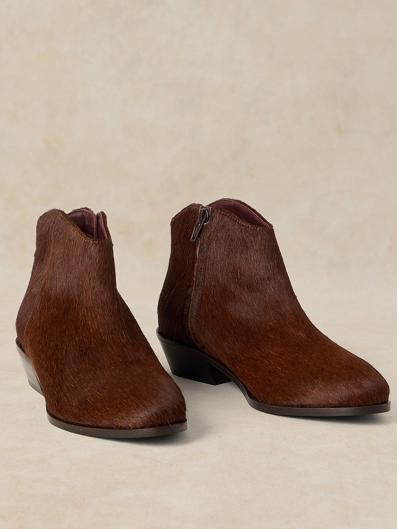 Image 2 of 4 of White Stuff Womens Wide Fit Animal-Textured Low Heel Ankle Boots - Brown