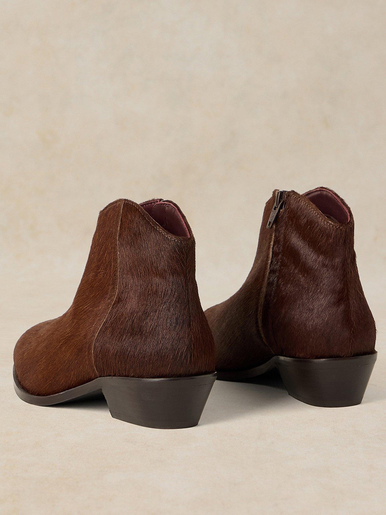 Image 3 of 4 of White Stuff Womens Wide Fit Animal-Textured Low Heel Ankle Boots - Brown