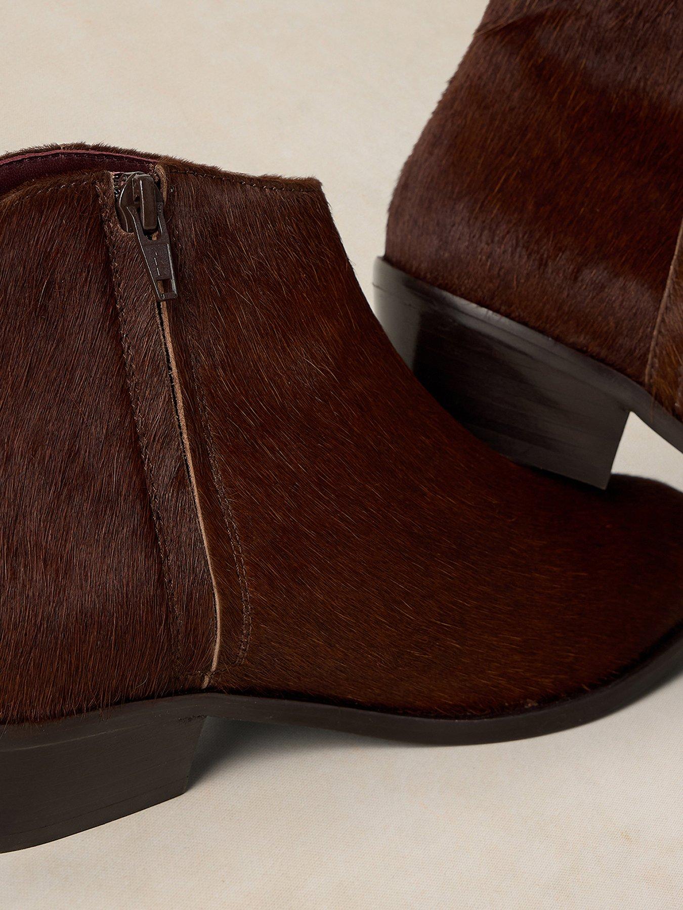 Image 4 of 4 of White Stuff Womens Wide Fit Animal-Textured Low Heel Ankle Boots - Brown