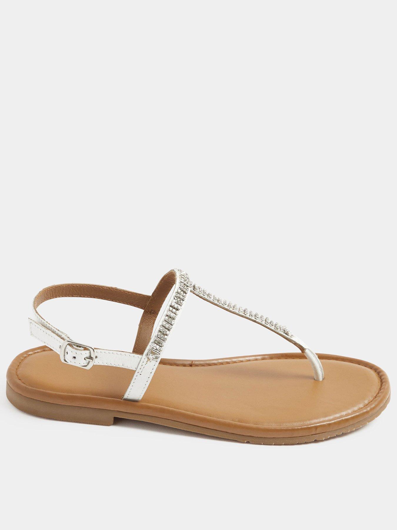 Yours Diamante Toe Post Sandals In Extra EEE Wide Fit - White