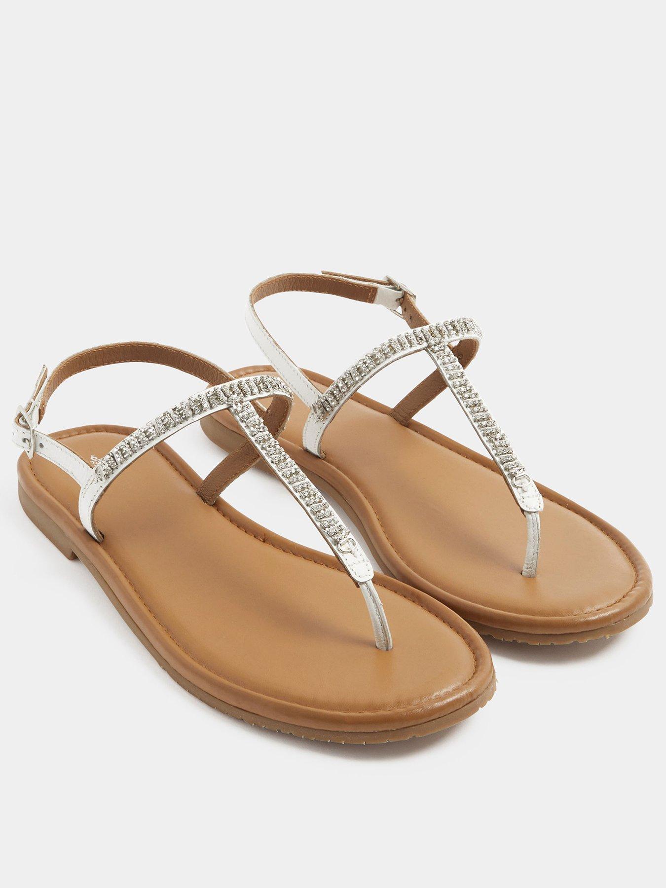 Image 3 of 4 of Yours Diamante Toe Post Sandals In Extra EEE Wide Fit - White