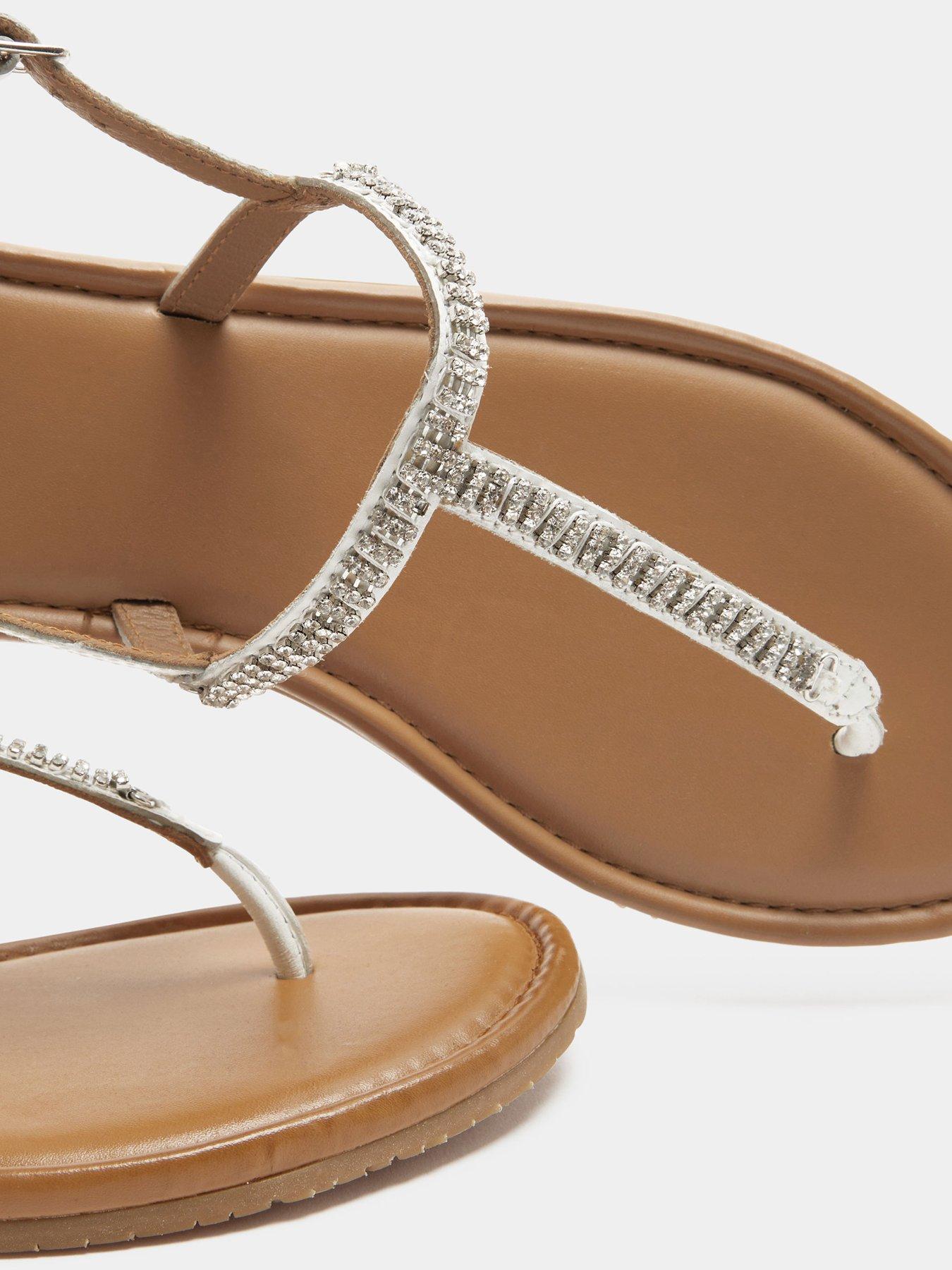 Image 4 of 4 of Yours Diamante Toe Post Sandals In Extra EEE Wide Fit - White