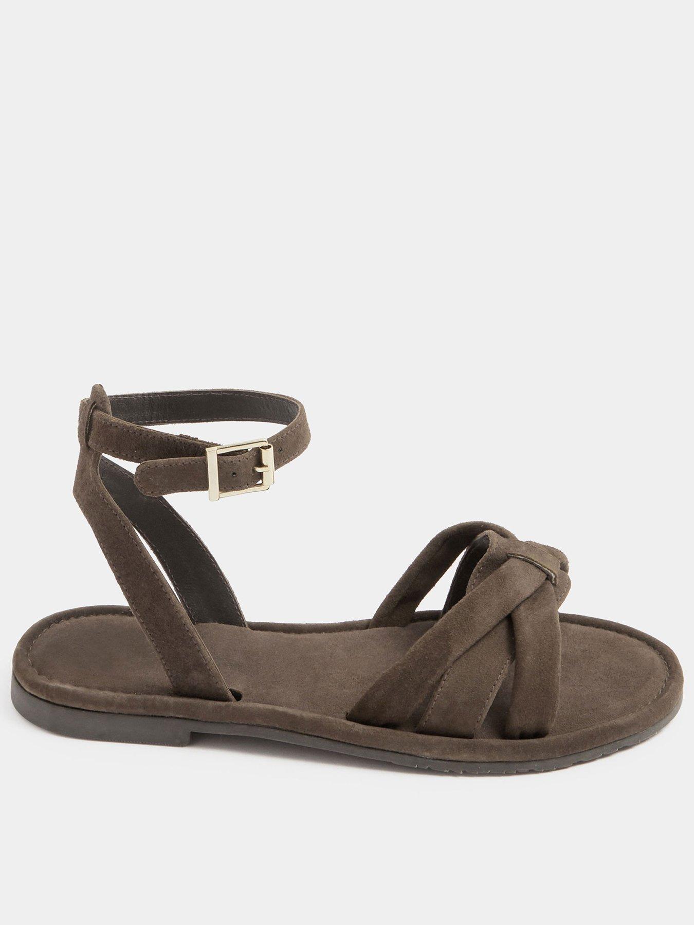 Yours Faux Suede Cross Over Sandals In Extra Wide EEE Fit - Chocolate Brown
