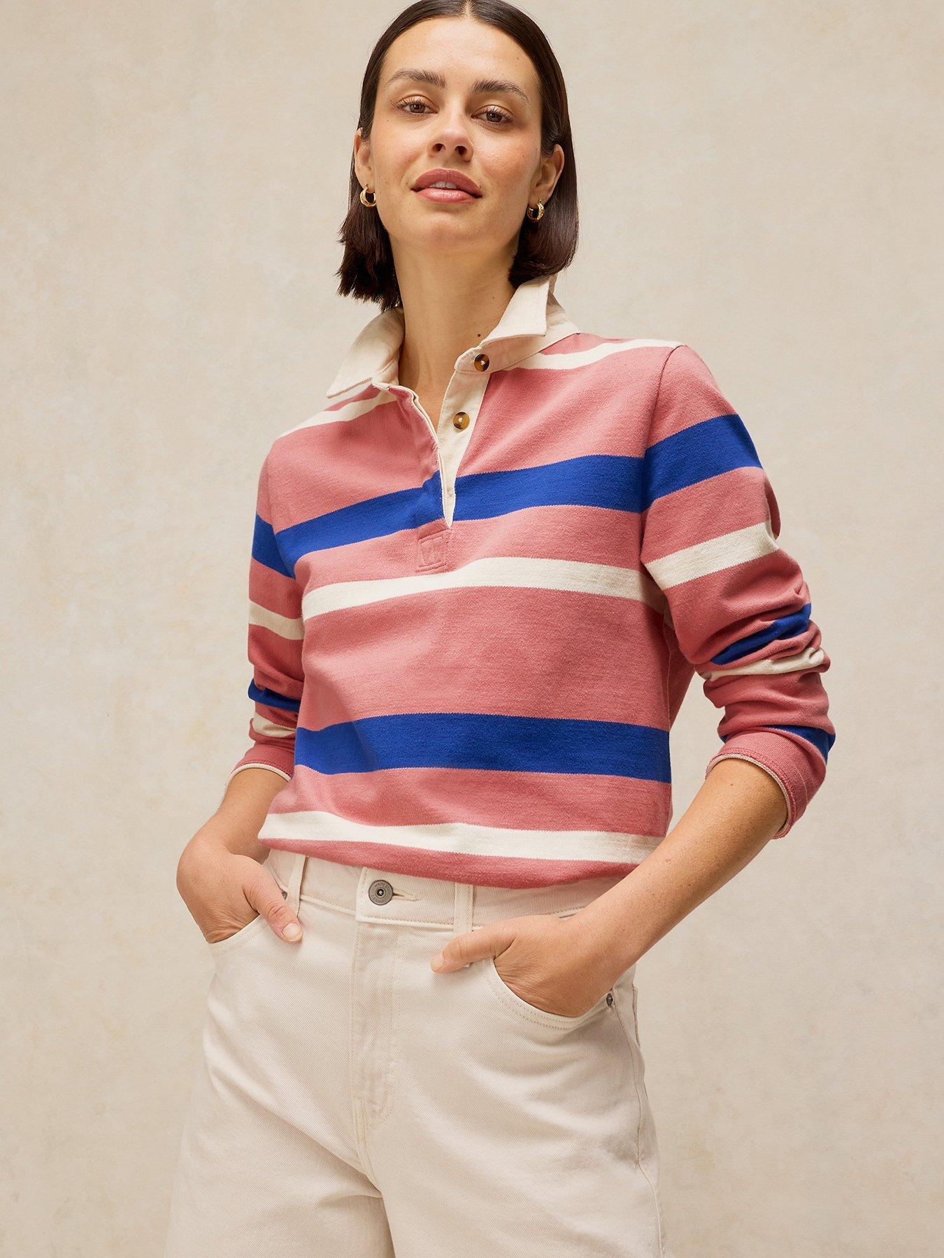 Image 1 of 6 of White Stuff Avery Long Sleeve Rugby Top - Pink