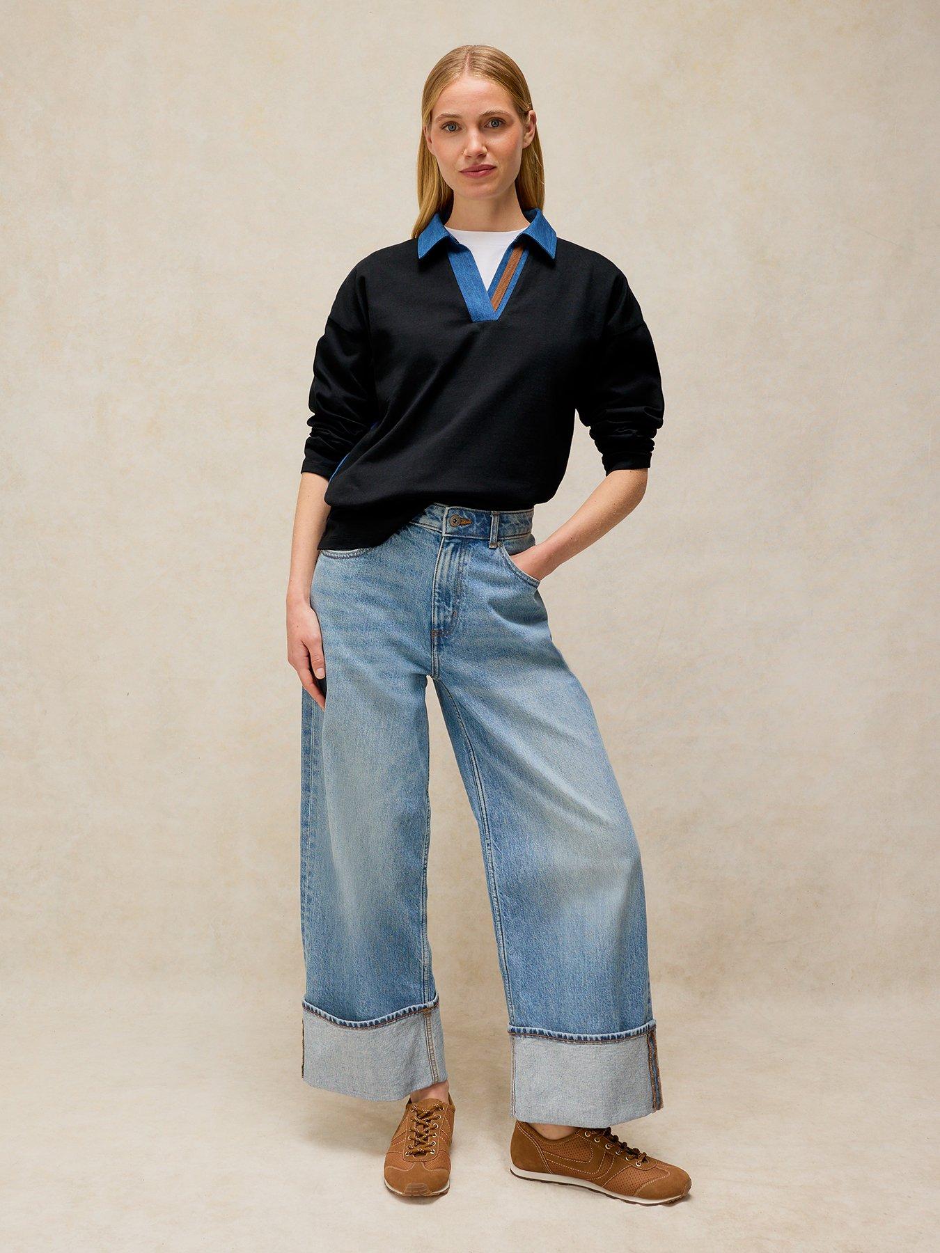 Image 3 of 6 of White Stuff Denim Mix Rugby Top - Blue