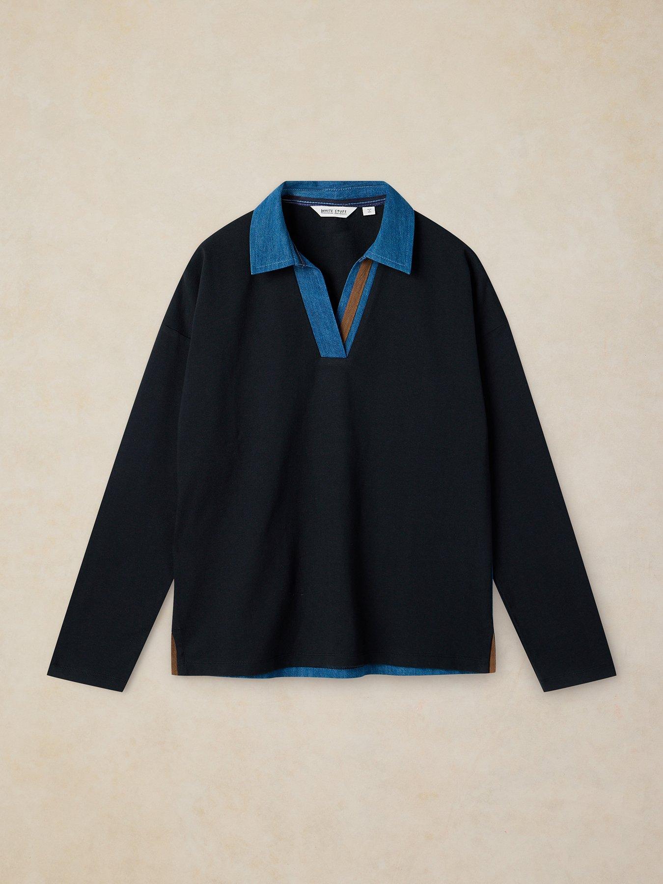Image 5 of 6 of White Stuff Denim Mix Rugby Top - Blue