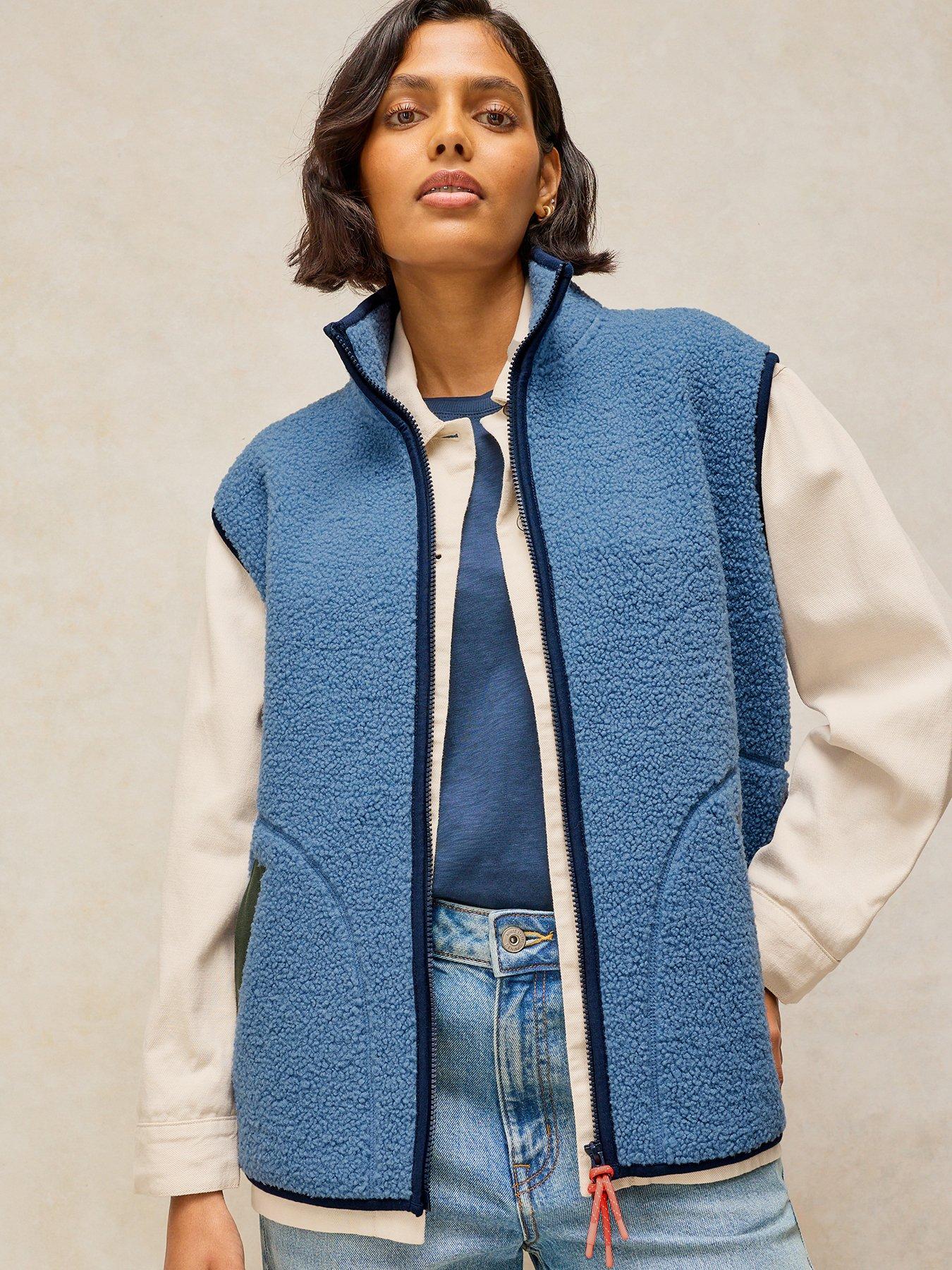 Image 1 of 5 of White Stuff Womens Borg Zip-Through Stand Collar Gilet - Mid Blue